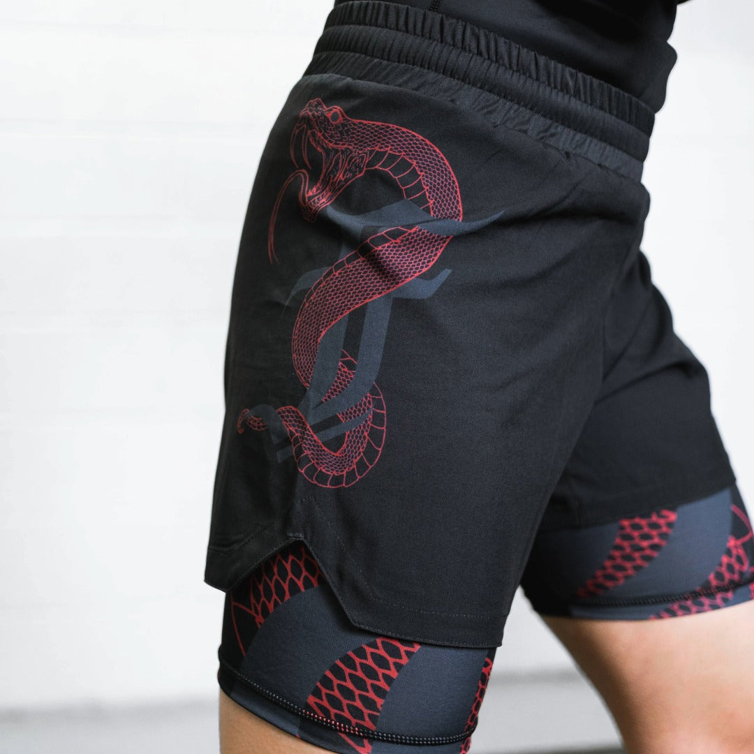 Short de combat double couche Anaconda noir/rouge pour femme