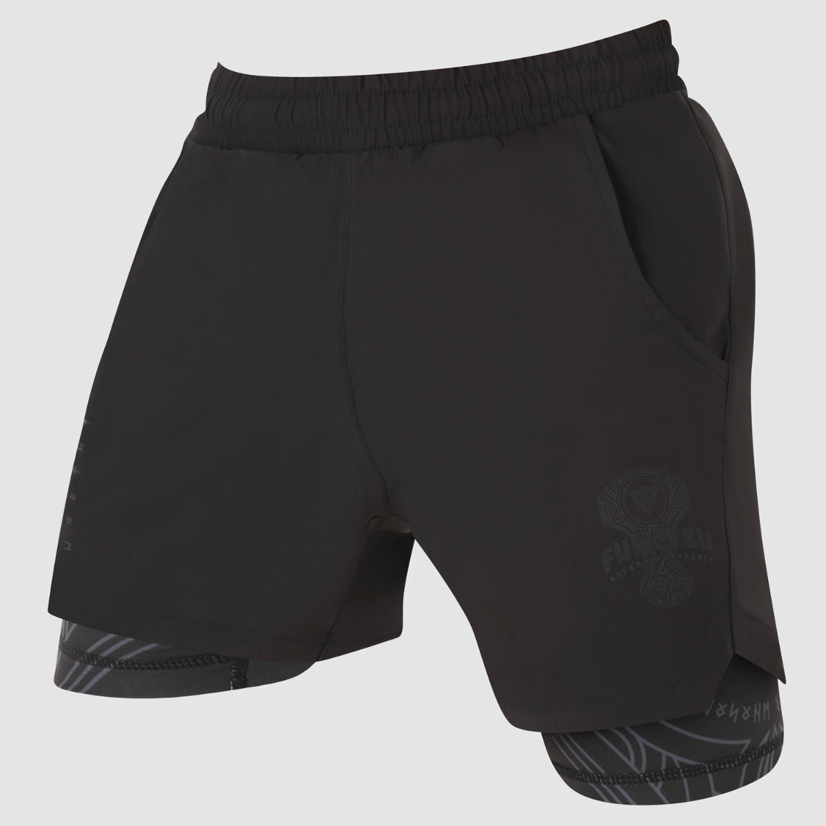 Black/Black Mjolnir Dual Layer Training Shorts - Fumetsu