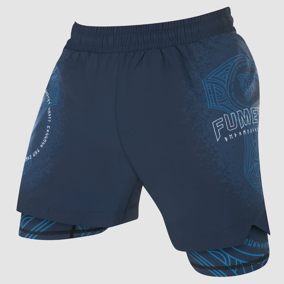 Blue/Black Mjolnir Dual Layer Fight Shorts - Fumetsu