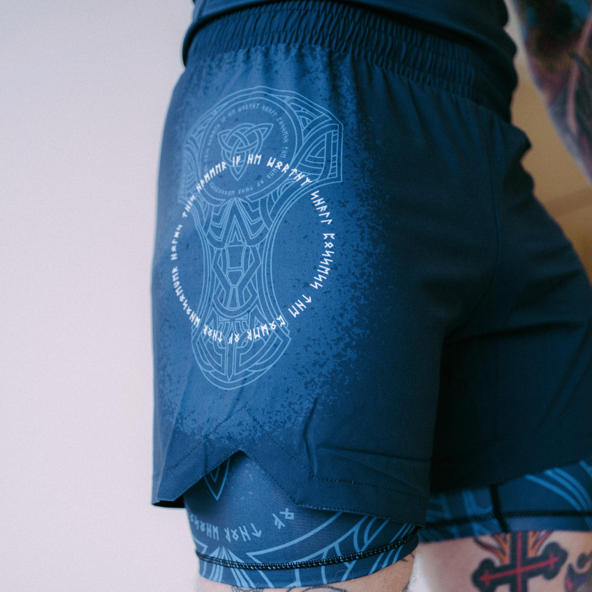 Blue/Black Mjolnir Dual Layer Fight Shorts - Fumetsu