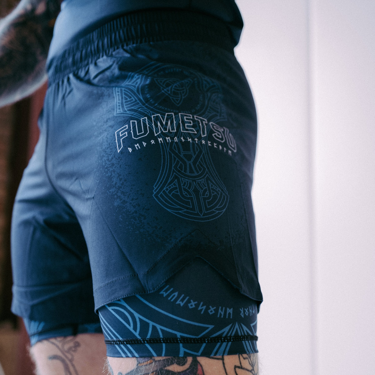 Blue/Black Mjolnir Dual Layer Fight Shorts - Fumetsu