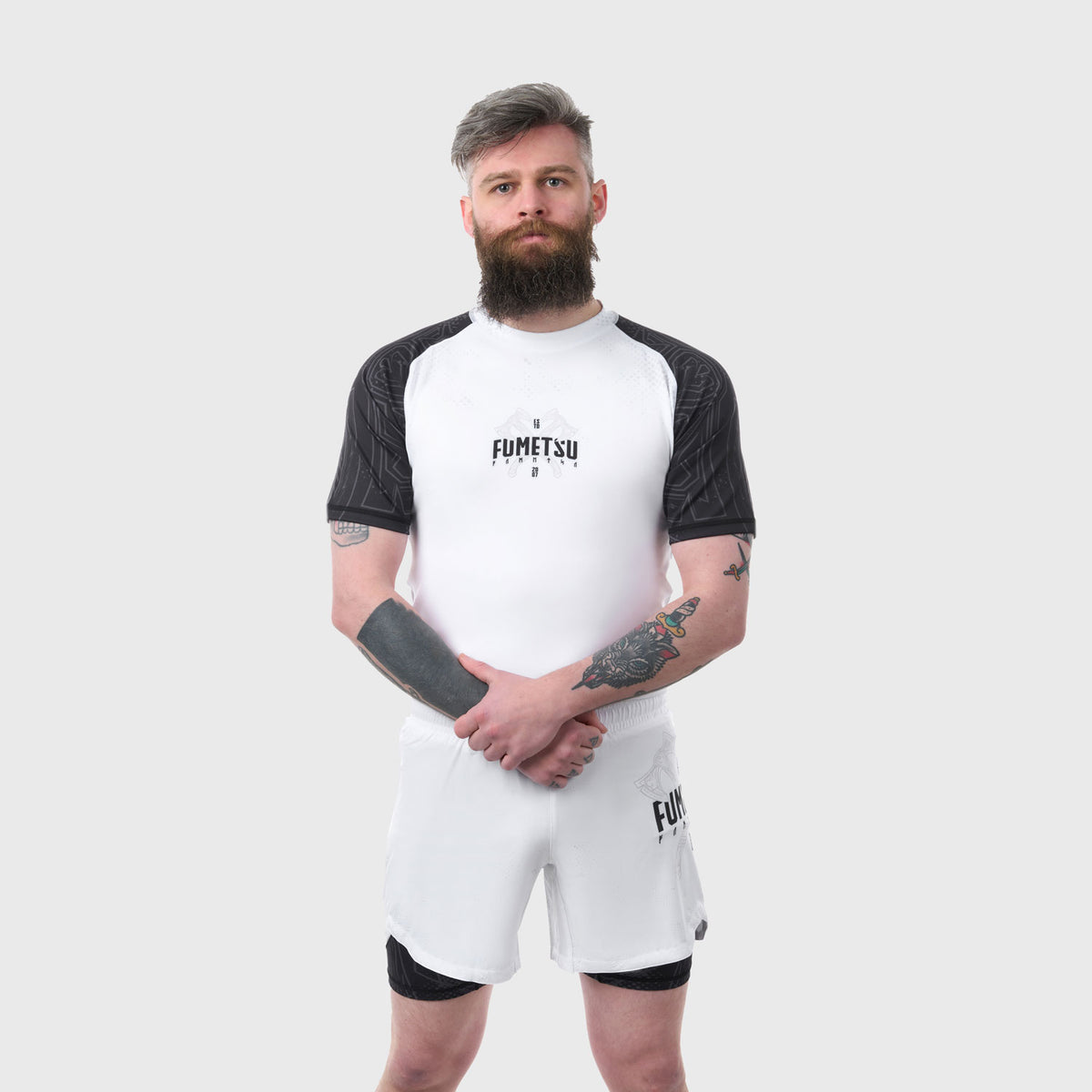 White/Black Berserker Dual Layer Fight Shorts - Fumetsu