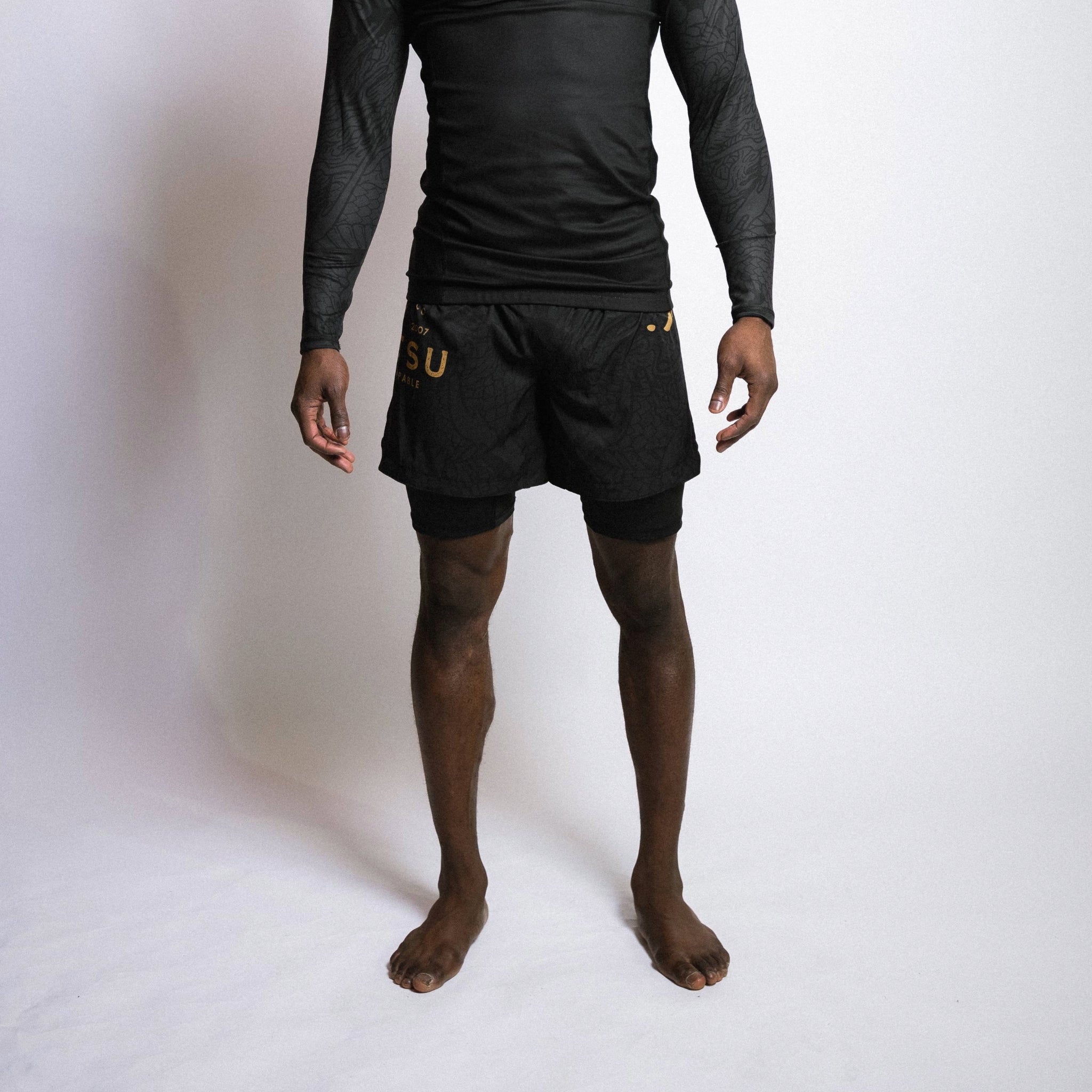 Dragon Slayer Dual Layer Shorts Black Gold Lifestyle