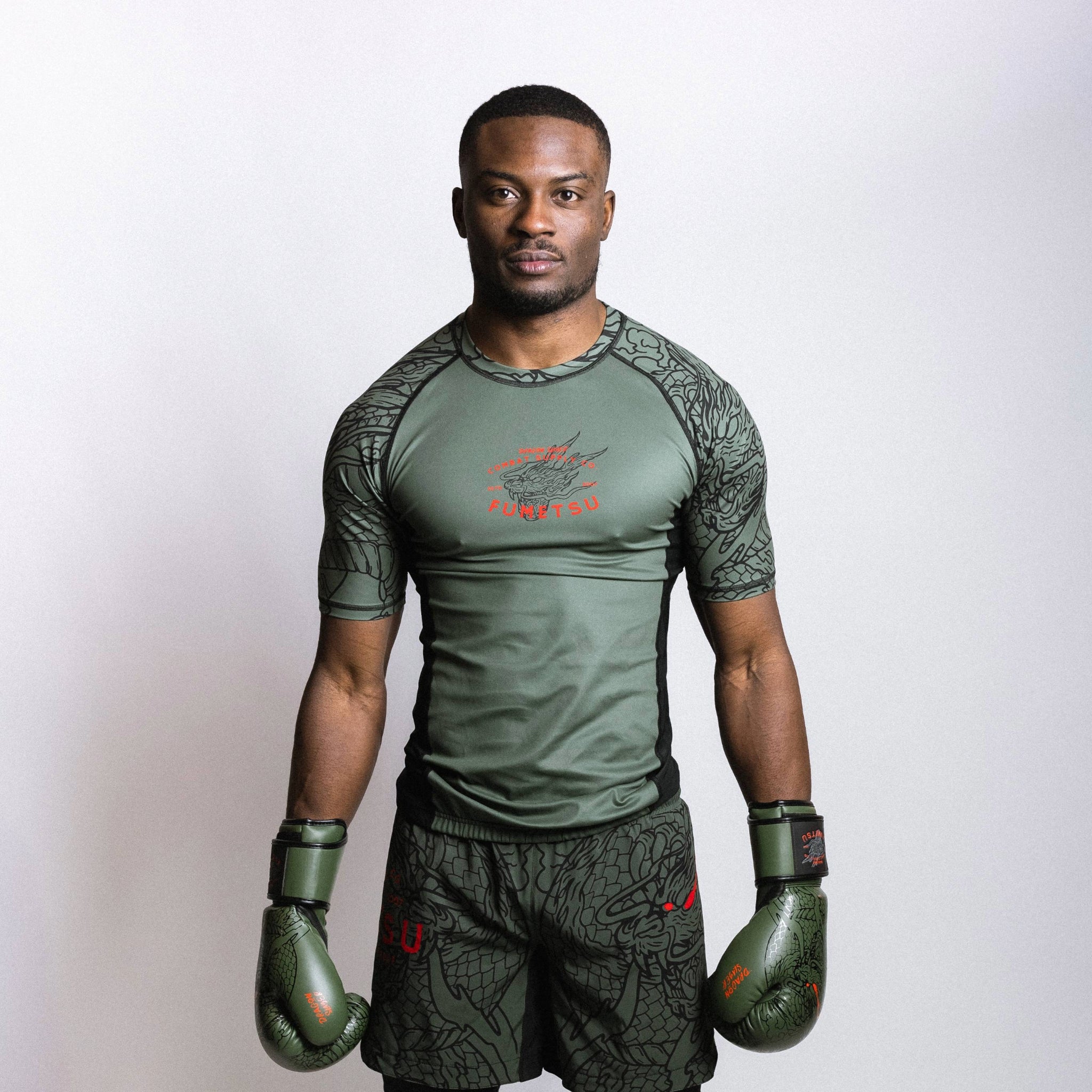 Dragon Slayer Short Sleeve Rash Guard Khaki/Orange Lifestyle