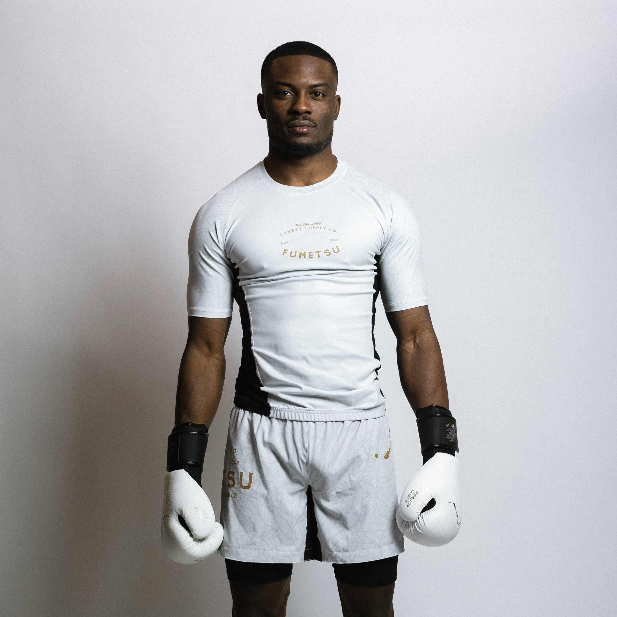 Dragon Slayer Short Sleeve Rash Guard White/Black/Gold Lifestyle 1