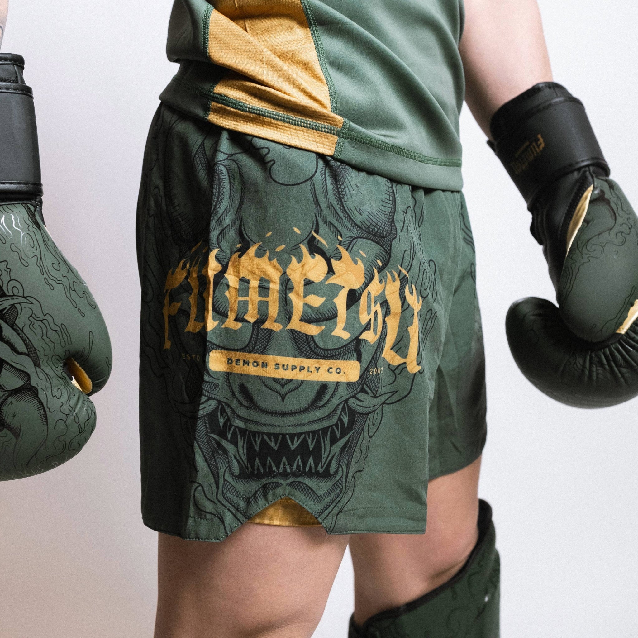 Fumetsu Oni Demon Dual Layer Fight Shorts Khaki