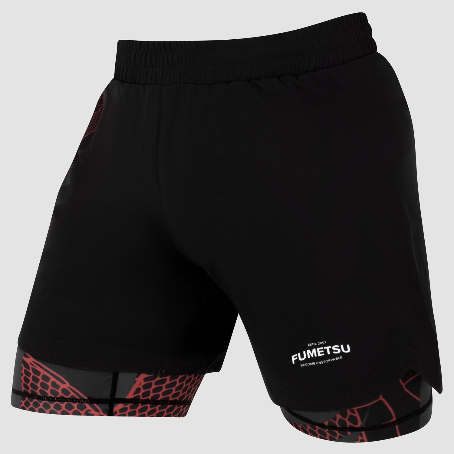 Black/Red Anaconda Womens Dual Layer Fight Shorts - Fumetsu