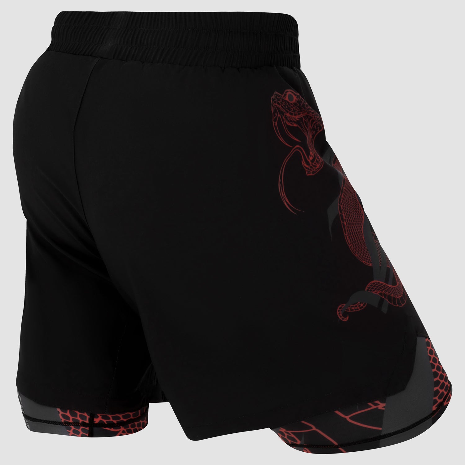 Black/Red Anaconda Womens Dual Layer Fight Shorts - Fumetsu