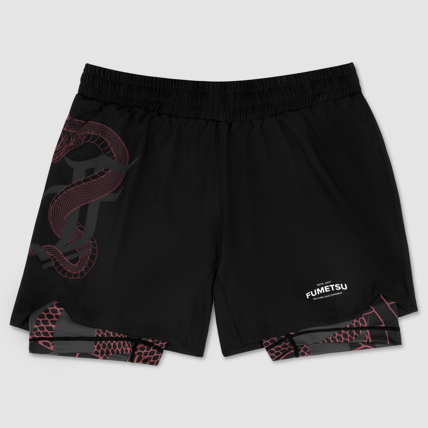 Black/Red Anaconda Womens Dual Layer Fight Shorts - Fumetsu