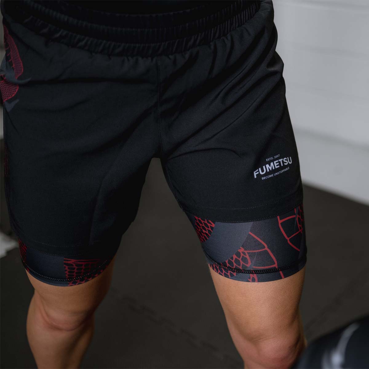 Black/Red Anaconda Dual Layer Fight Shorts - Fumetsu