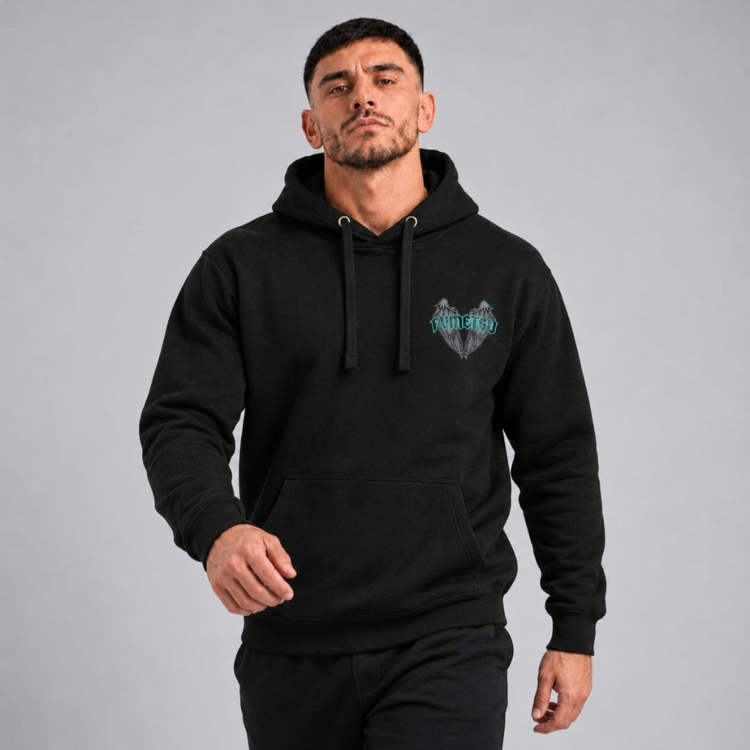 Inked - Wings Hoodie Black/Teal Lifestyle 4