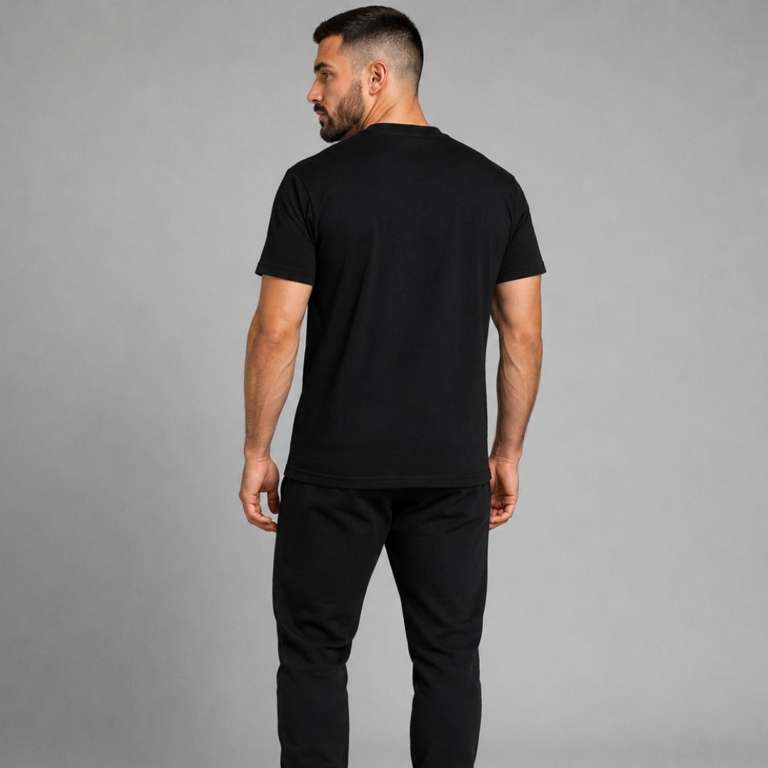 Fumetsu Brushed Metal T-Shirt Black Lifestyle back view