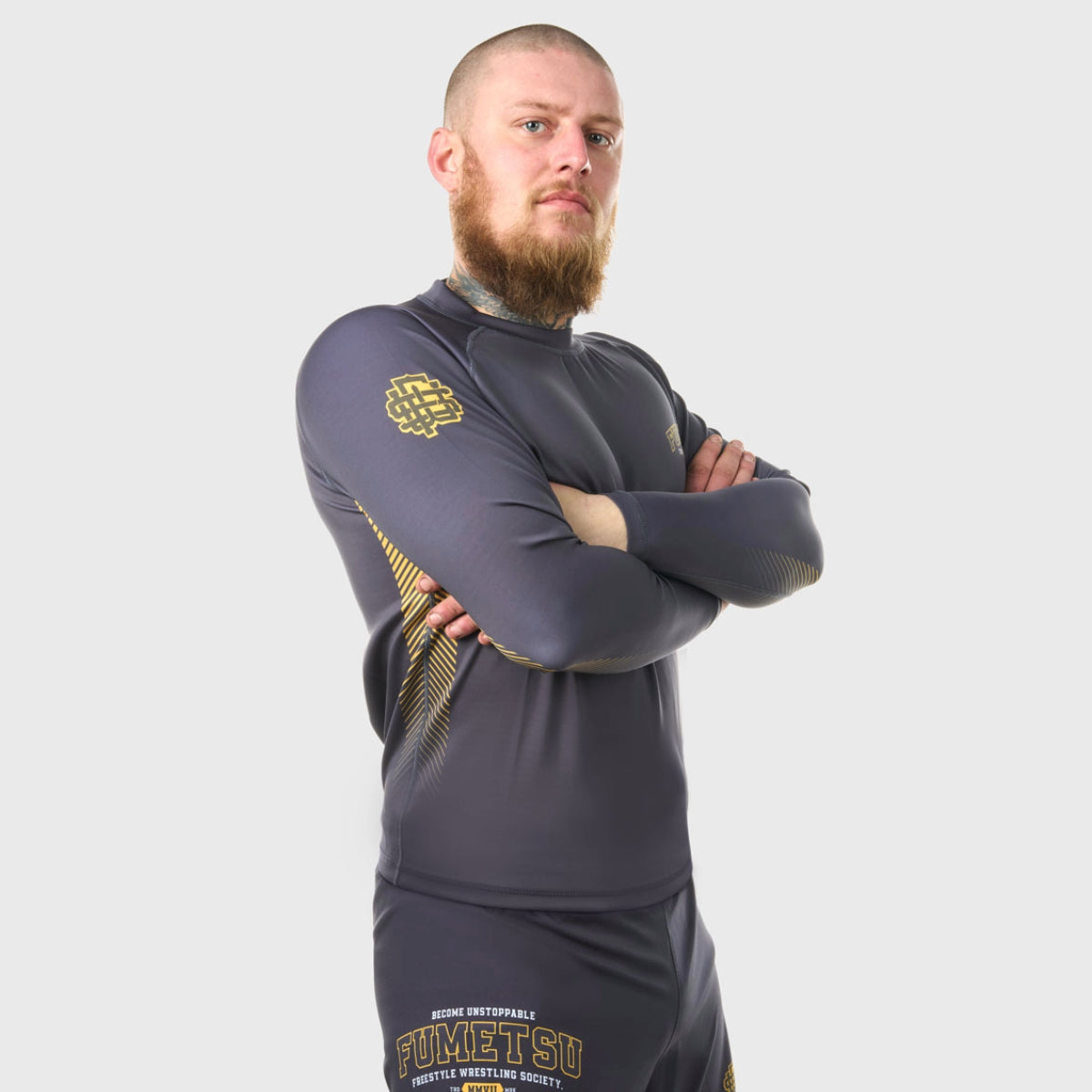 Grey Varsity Long Sleeve Rash Guard - Fumetsu