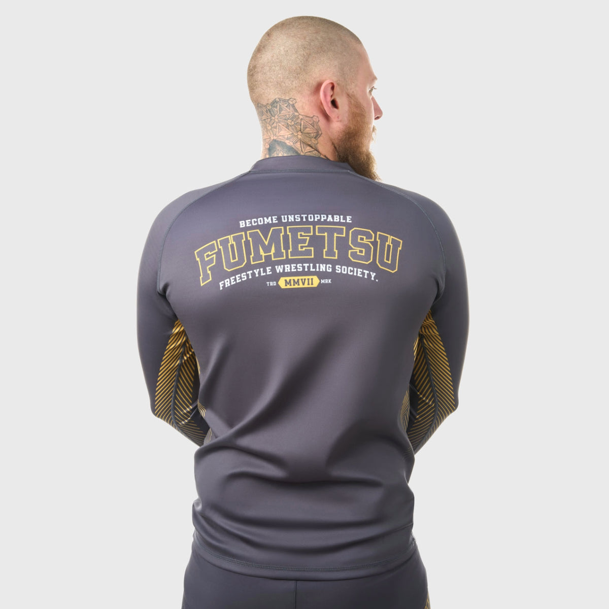 Grey Varsity Long Sleeve Rash Guard - Fumetsu