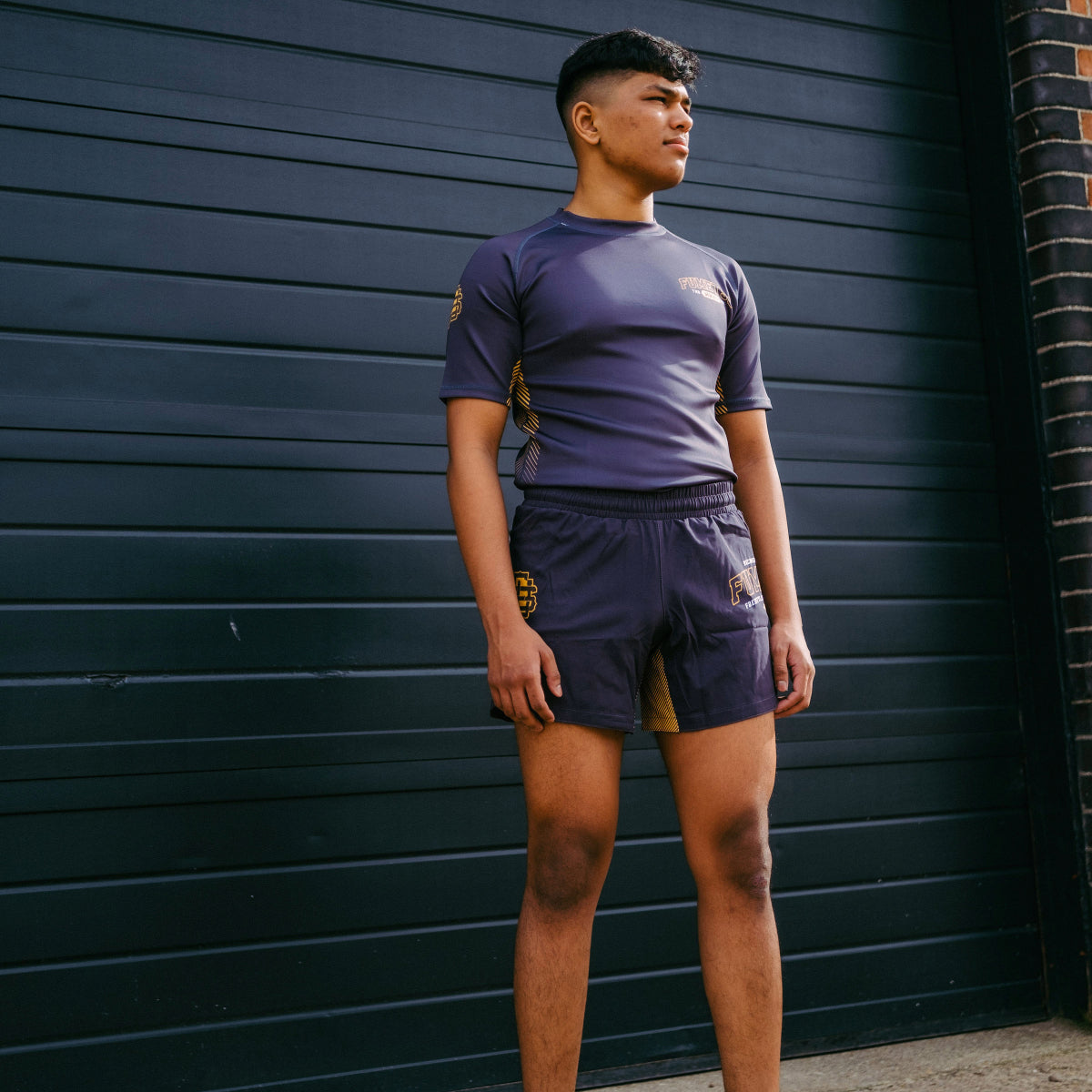 Grey Varsity V-Lite Fight Shorts - Fumetsu