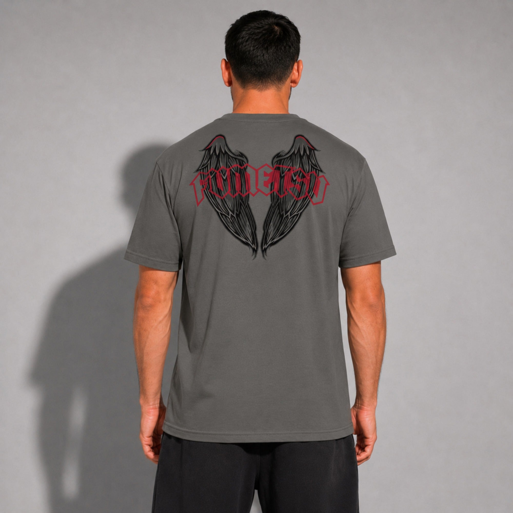 Inked - Wings T-Shirt Charcoal/Red