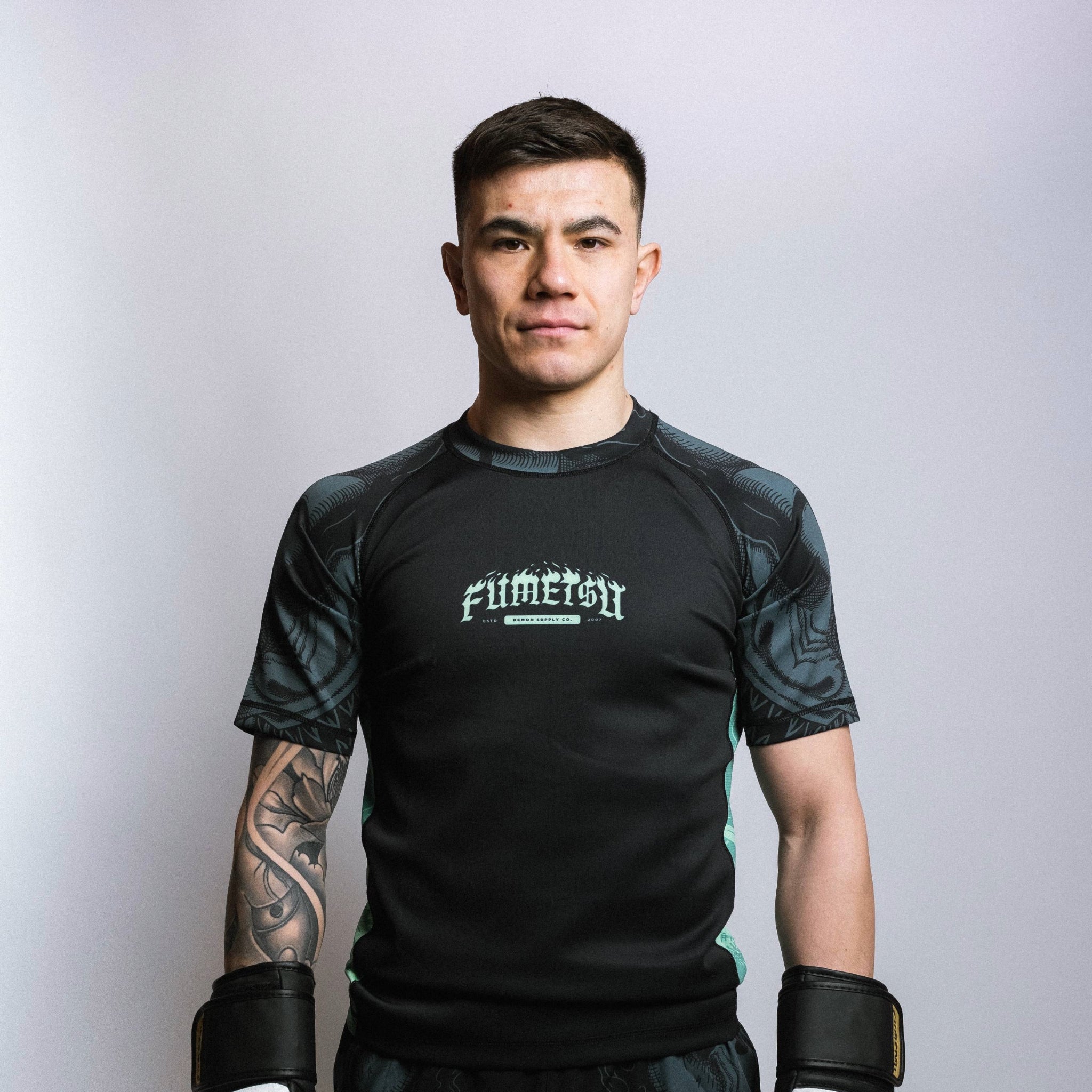 Oni Short Sleeve Rash Guard Black/Blue/Mint Front