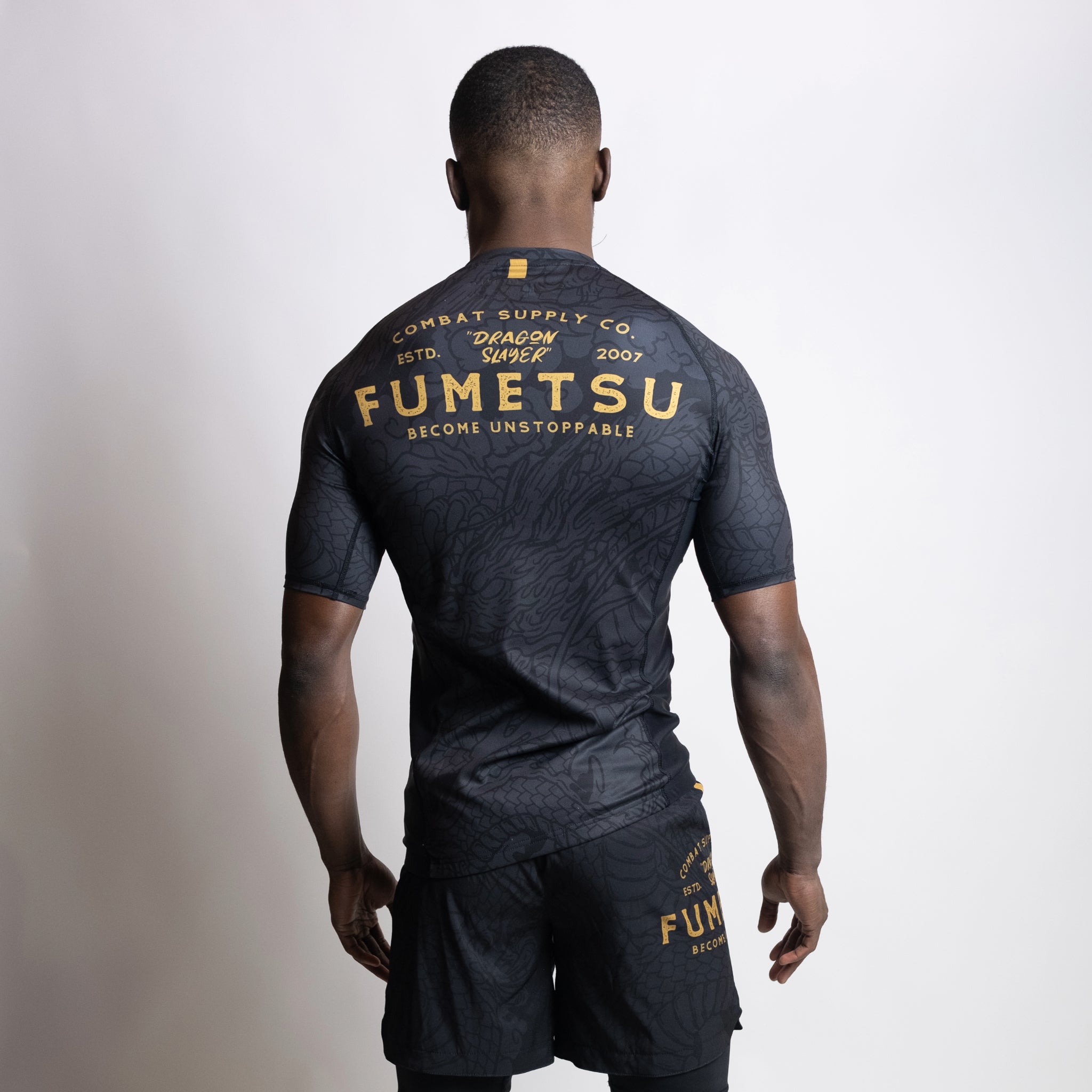 Short Sleeve Rash Guard Black Gold Back