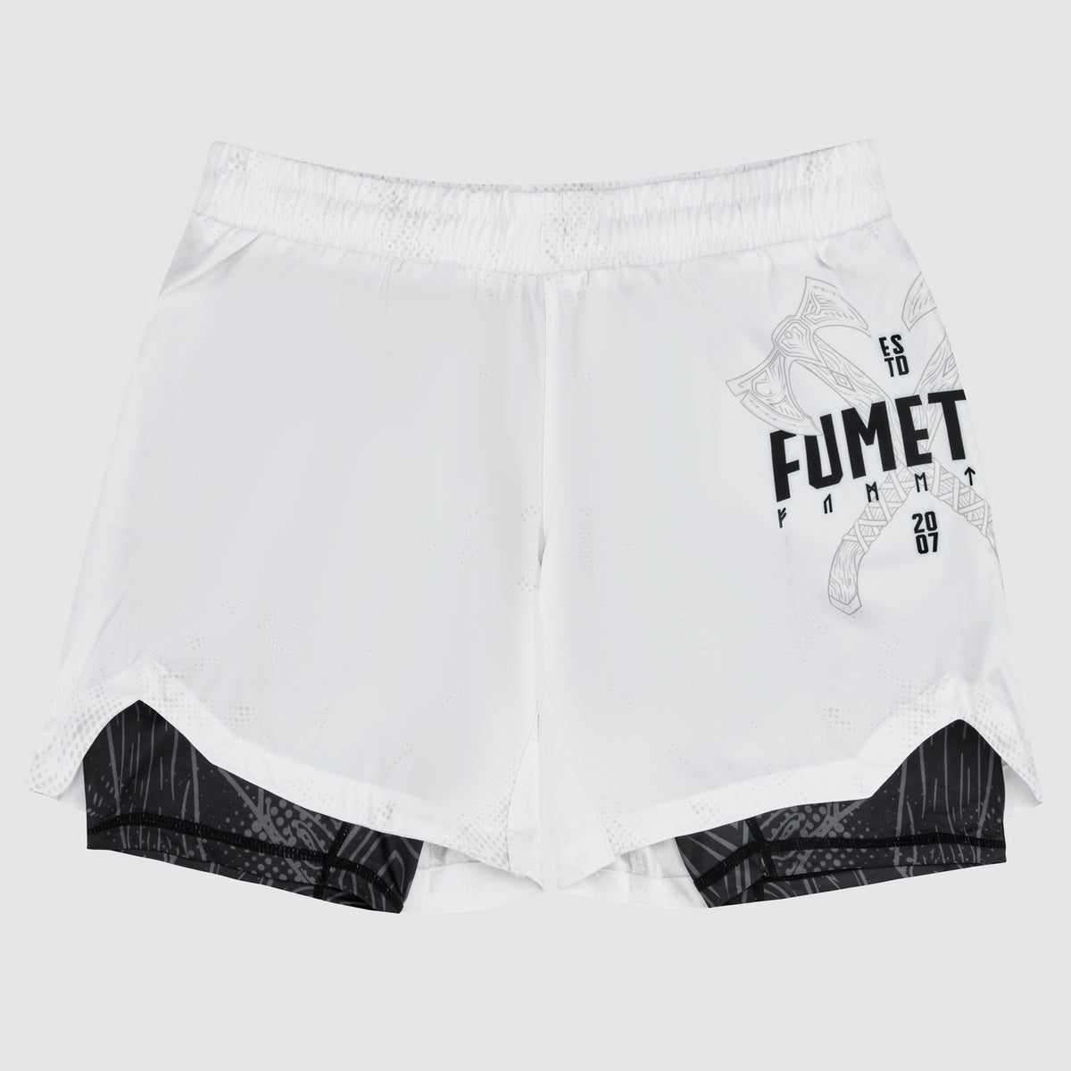 White/Black Berserker Dual Layer Fight Shorts - Fumetsu