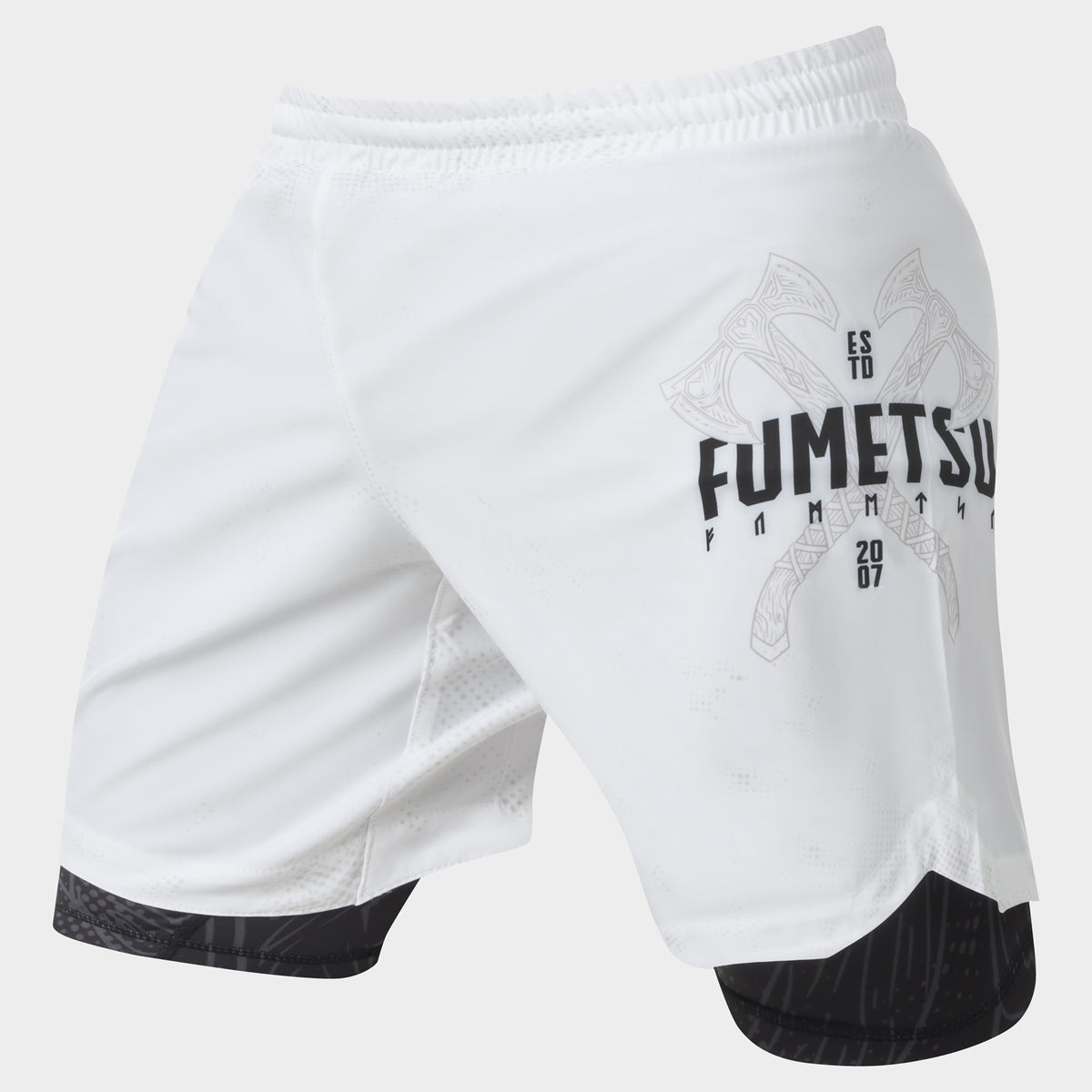 White/Black Berserker Dual Layer Fight Shorts - Fumetsu