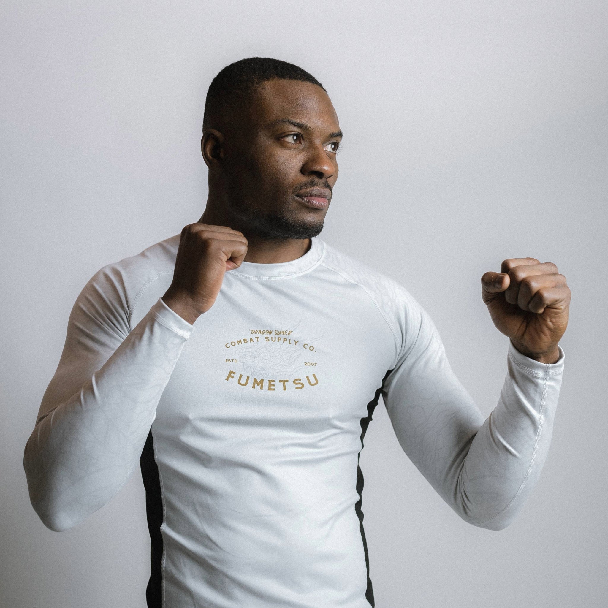 Dragon Slayer Long Sleeve Rash Guard White/Black/Gold Lifestyle
