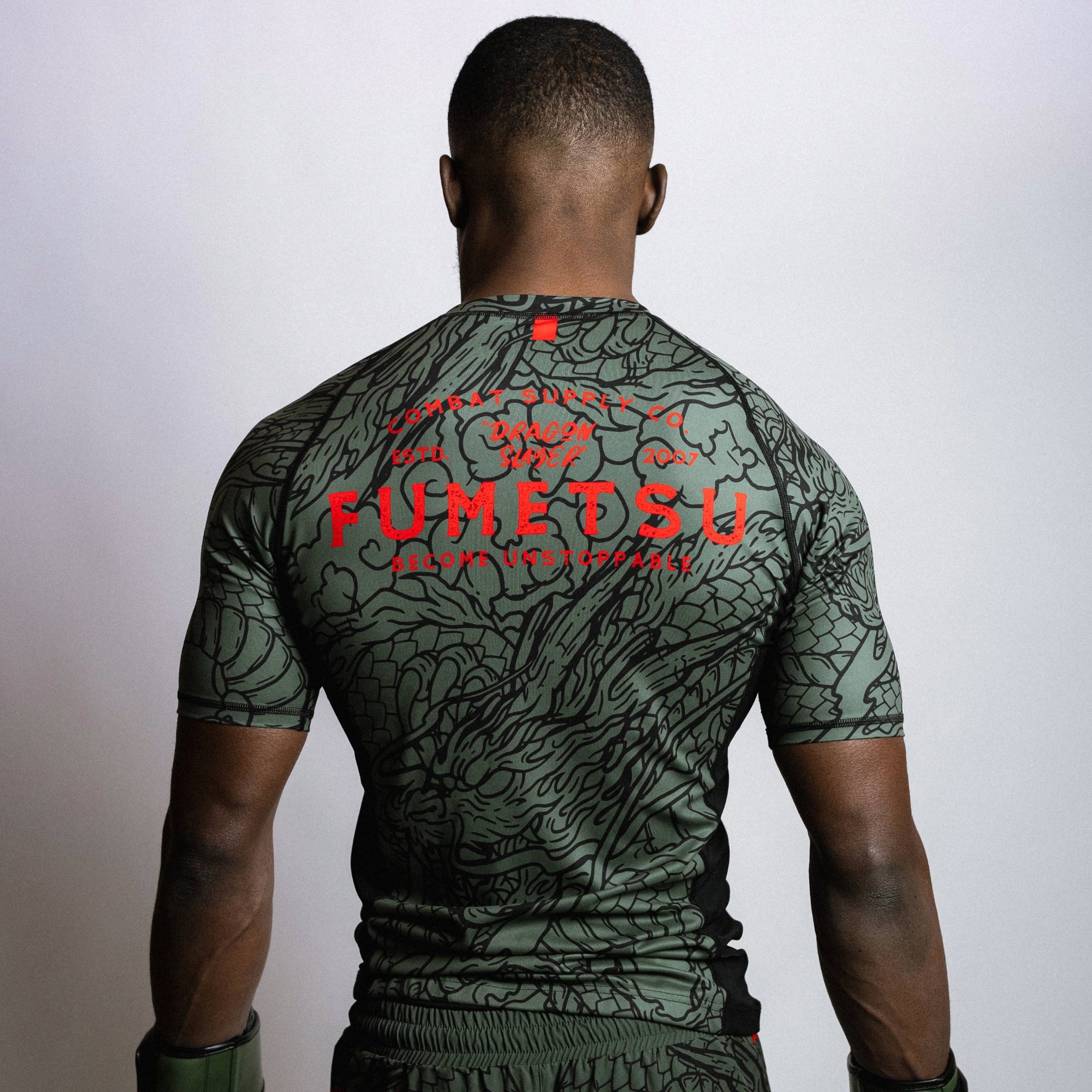 Slayer Rash Guard Dragon Slayer Short Sleeve Rash Guard Khaki/Orange from Fumetsu