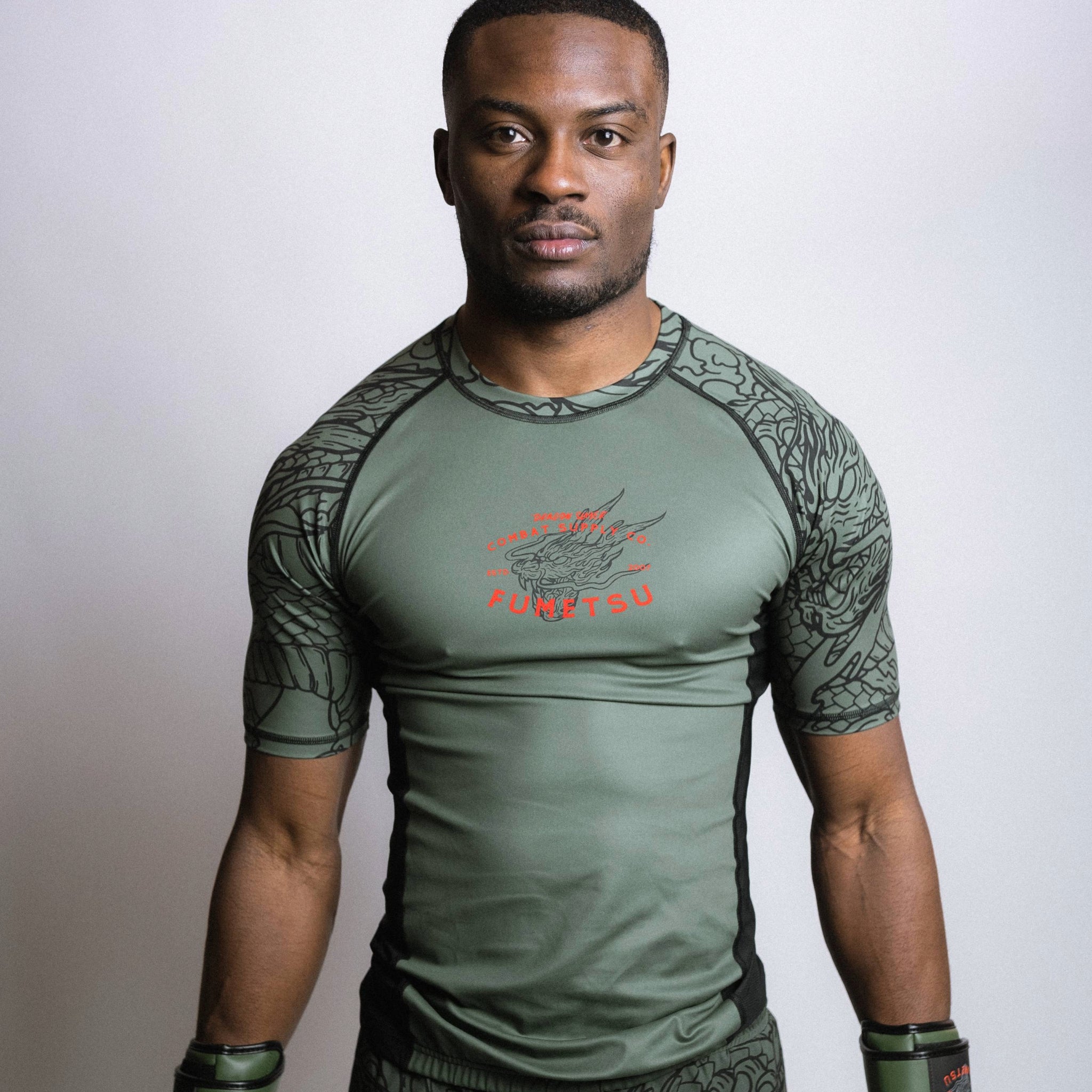 Dragon Slayer Short Sleeve Rash Guard Khaki/Orange Front