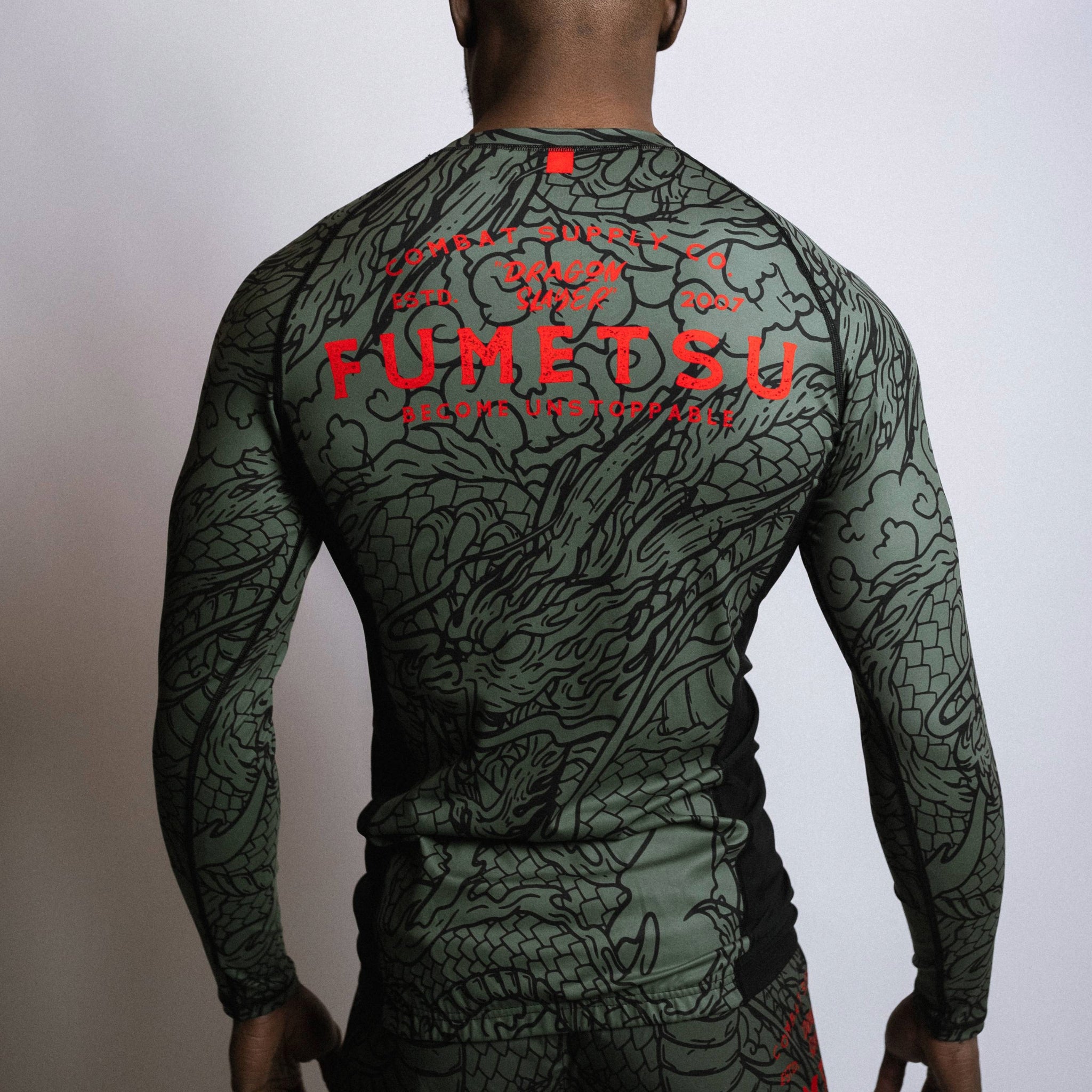 Dragon Slayer Lon Sleeve Rash Guard Khaki Back