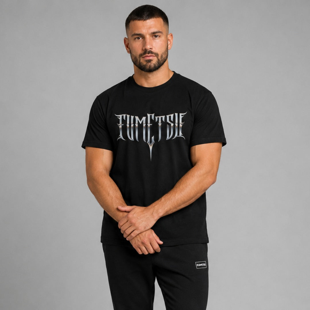Fumetsu Brushed Metal T-Shirt Black Lifestyle 1