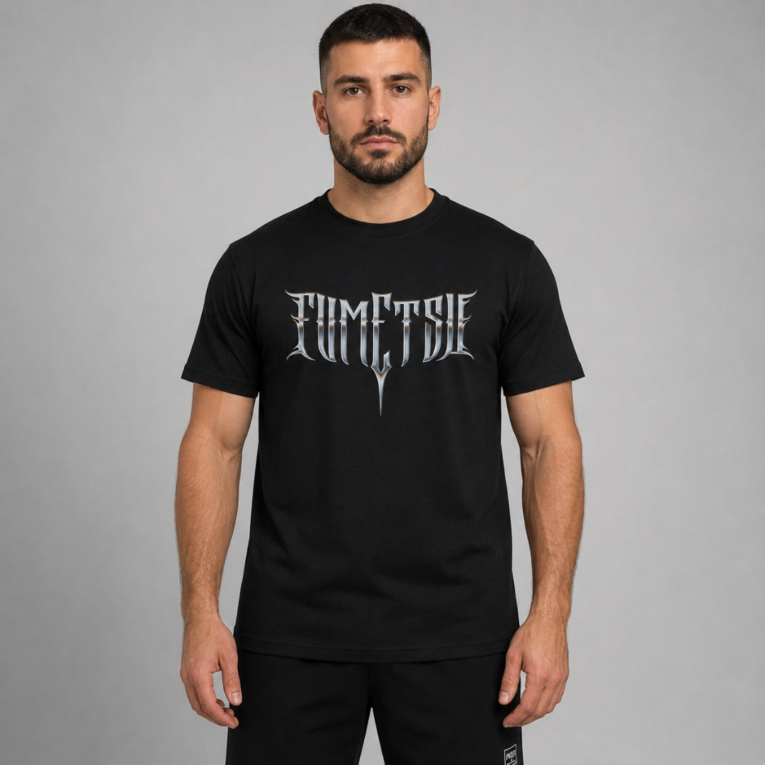 Fumetsu Brushed Metal T-Shirt Black Lifestyle straight on