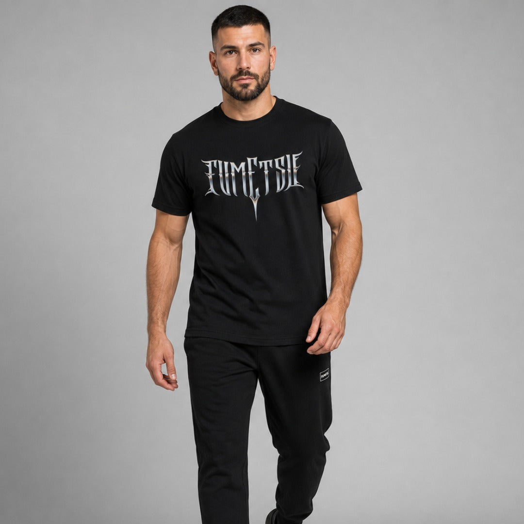 Fumetsu Brushed Metal T-Shirt Black Lifestyle motion