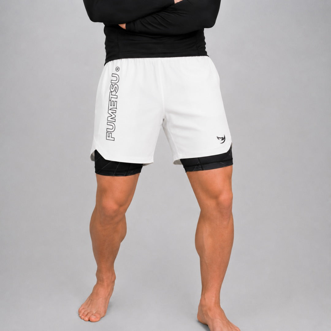 Icon Dual Layer Fight Shorts White/Black
