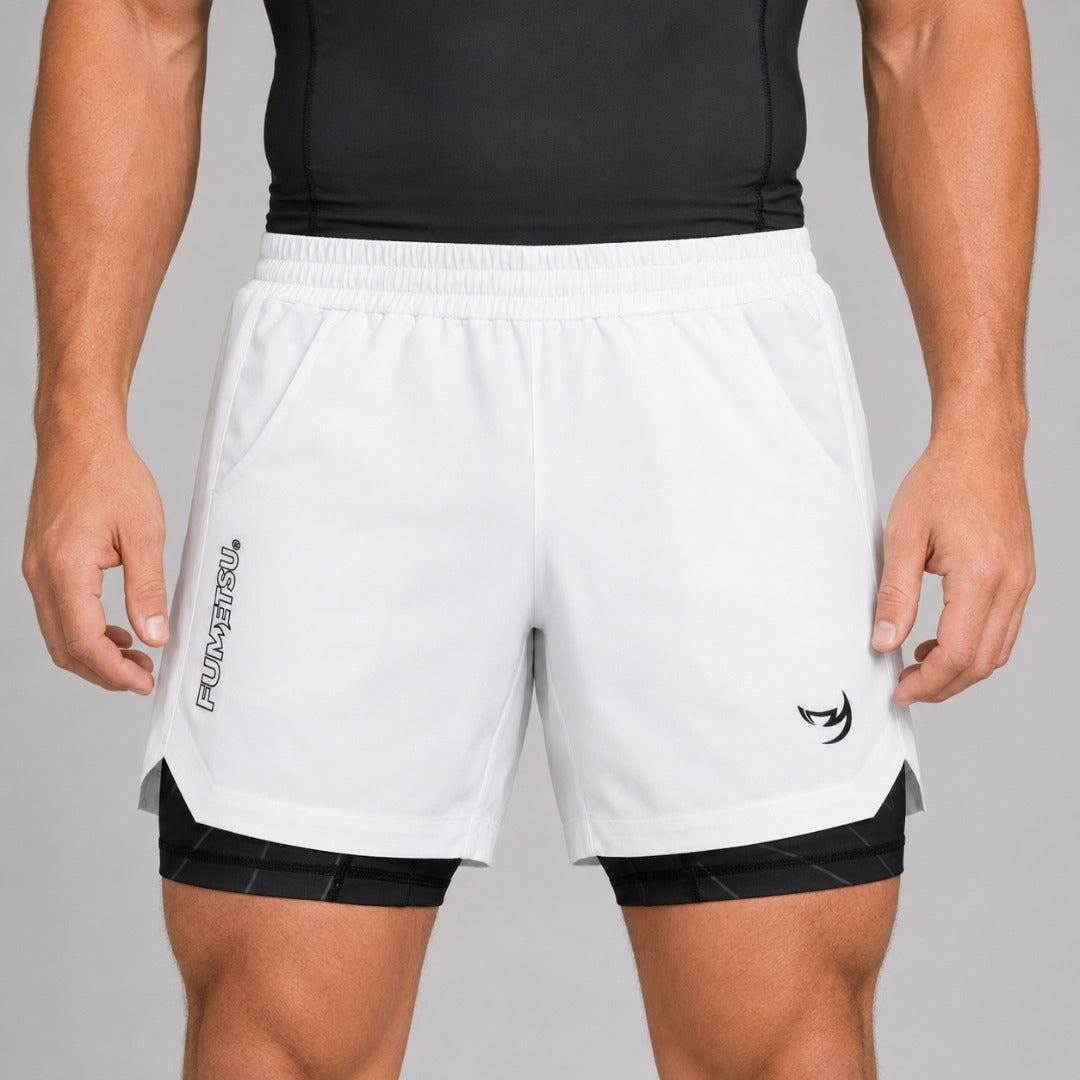 Icon Dual Layer Training Shorts White/Black Lifestyle 3