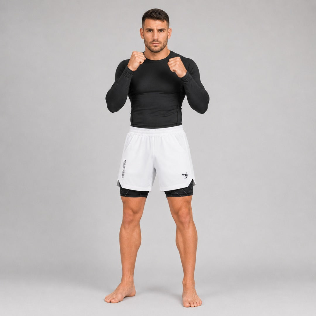 Icon Dual Layer Training Shorts White/Black Lifestyle 1