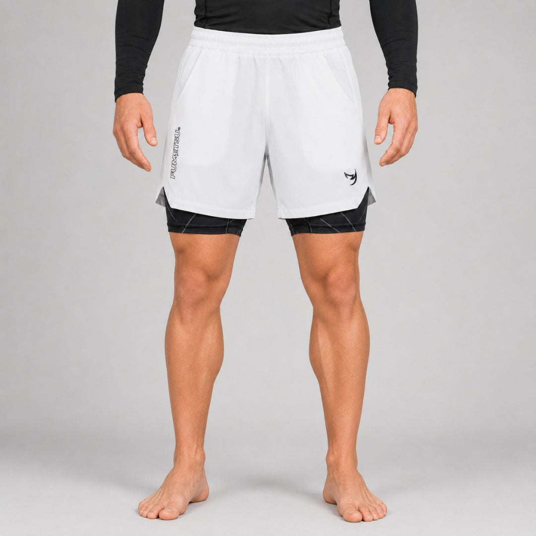 Icon Dual Layer Training Shorts White/Black Lifestyle 4