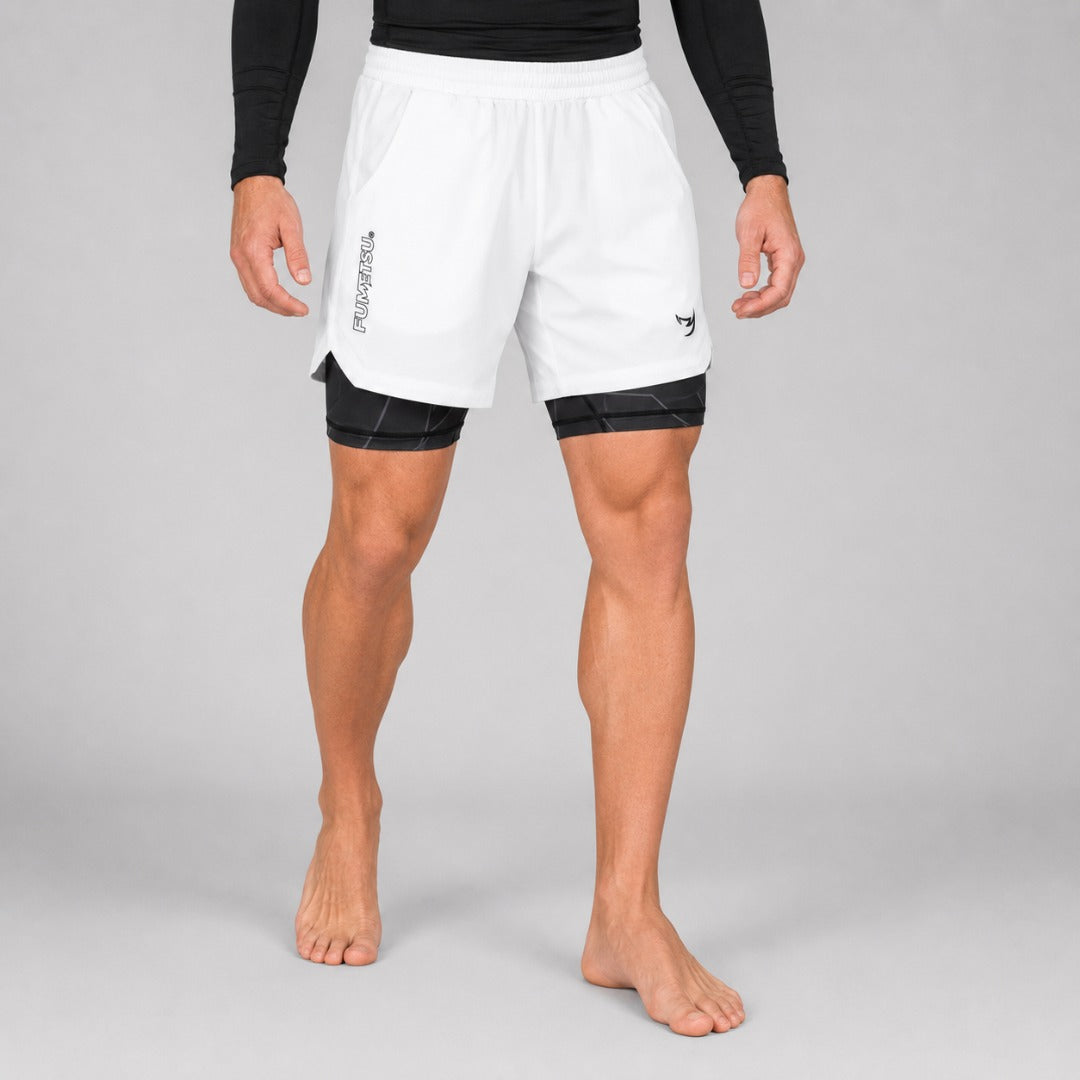Icon Dual Layer Training Shorts White/Black Lifestyle 5