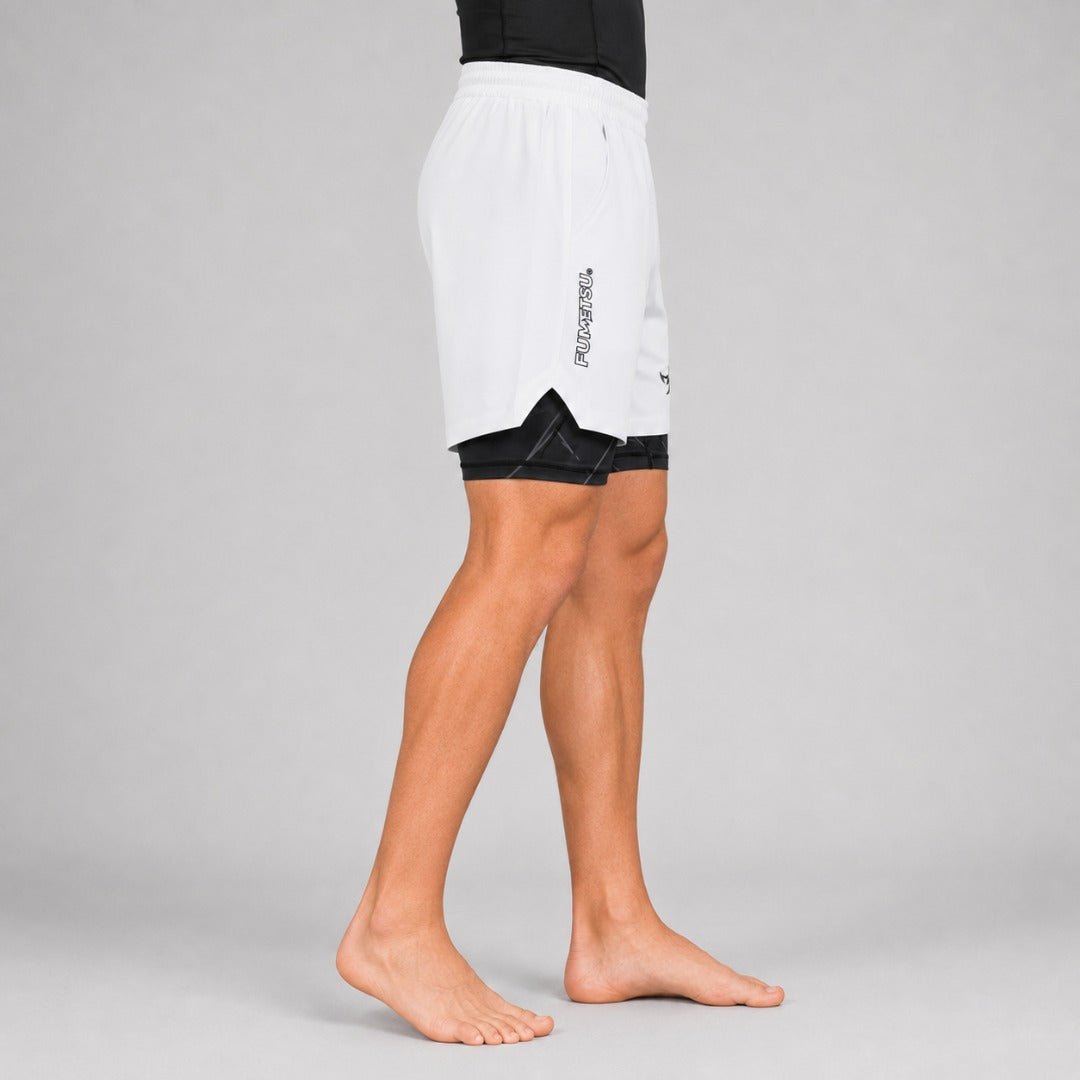 Icon Dual Layer Training Shorts White/Black Lifestyle 6