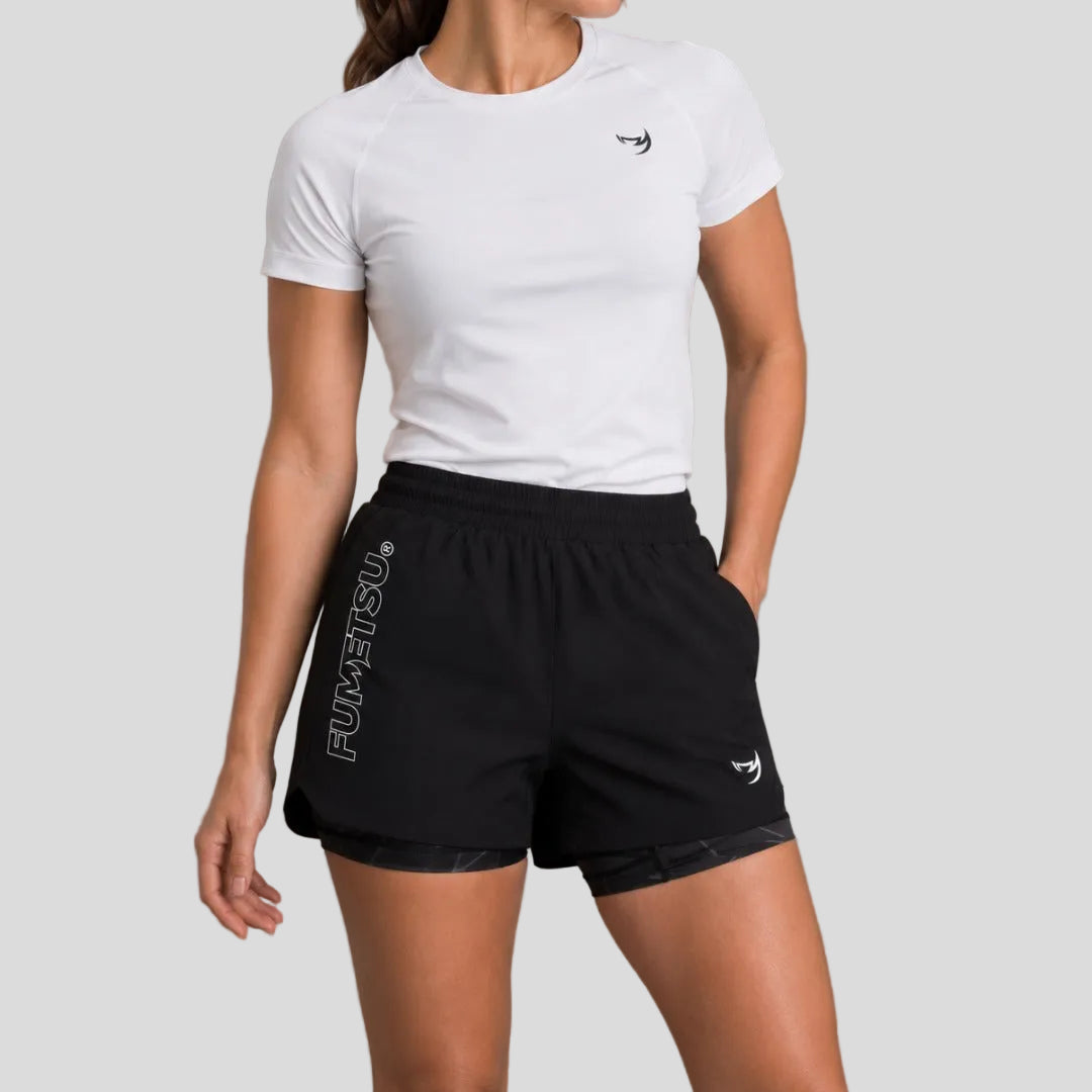 Short de combat double couche pour femme Black Icon