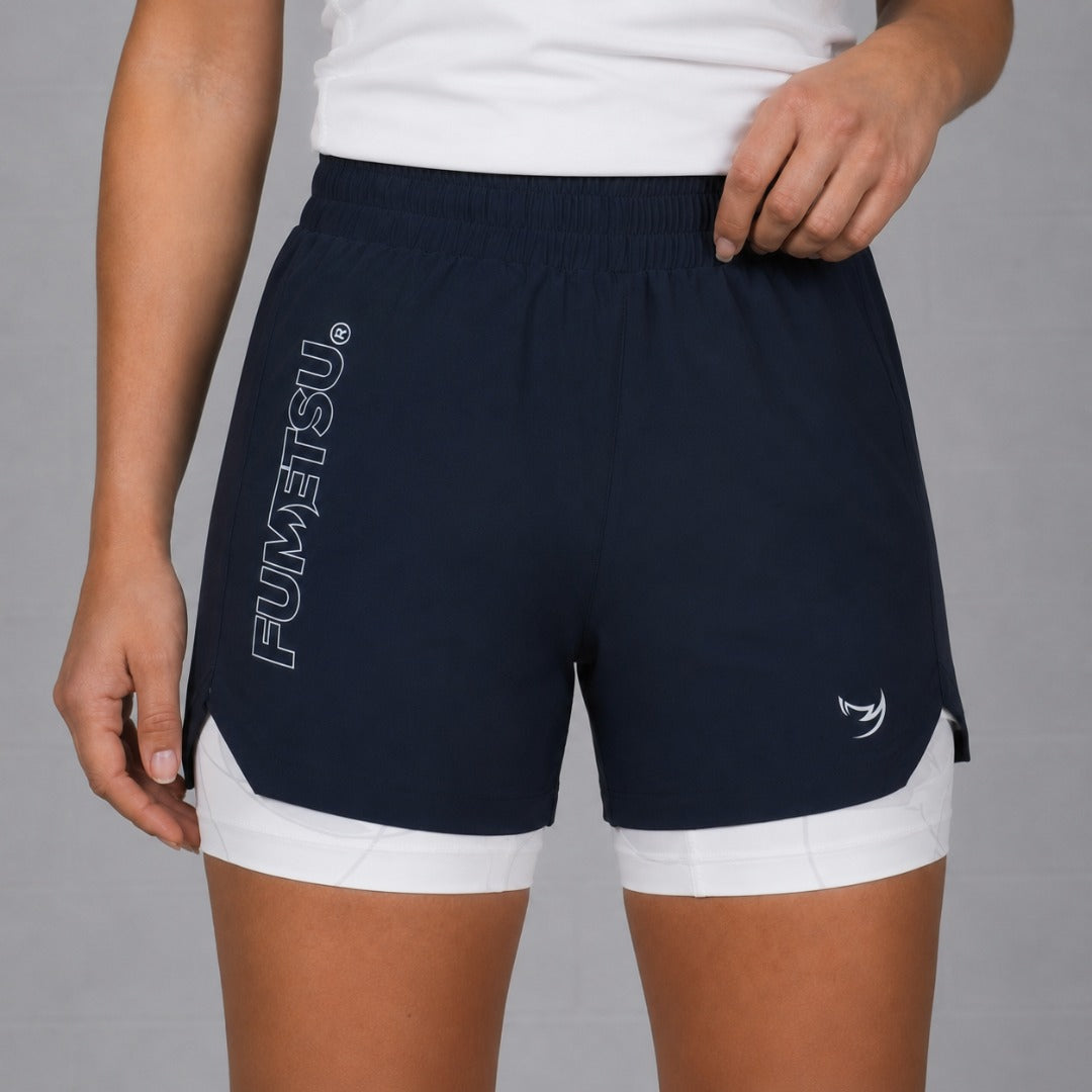 Short de combat double couche Icon bleu marine/blanc pour femme