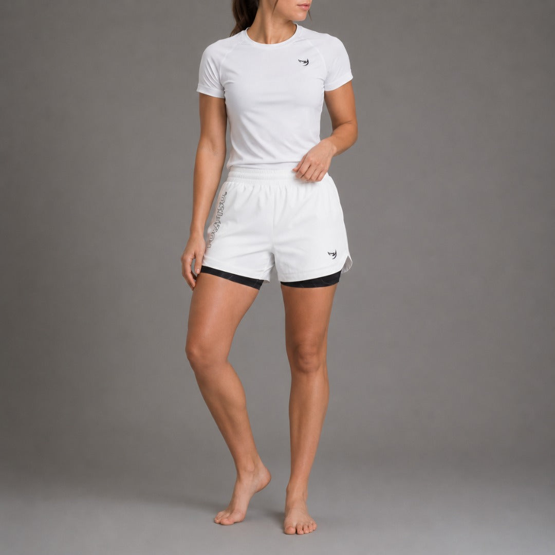 Short de combat double couche Icon blanc/noir pour femme