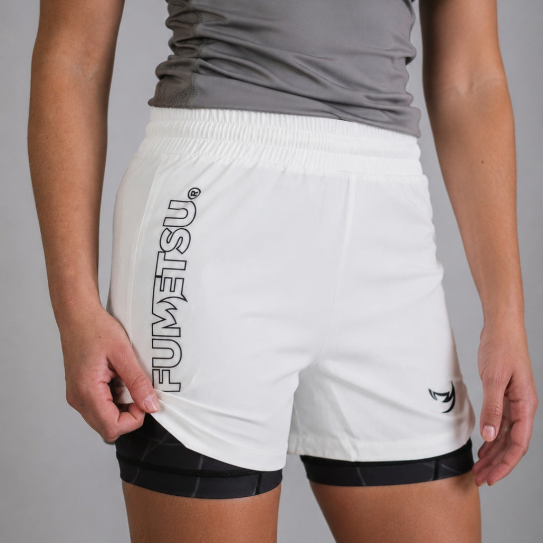 Short de combat double couche Icon blanc/noir pour femme