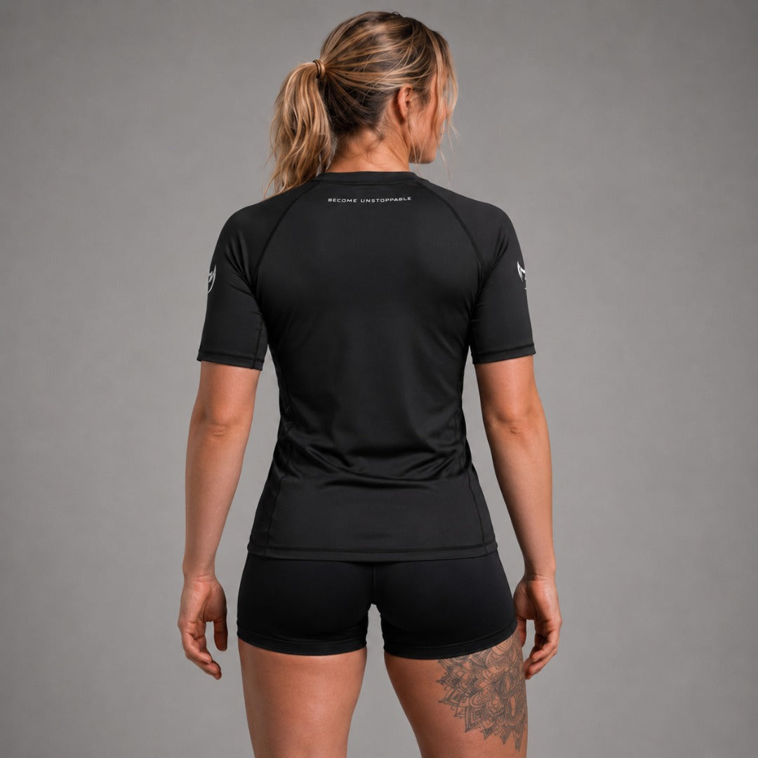 Rashguard à manches courtes pour femmes Black Icon