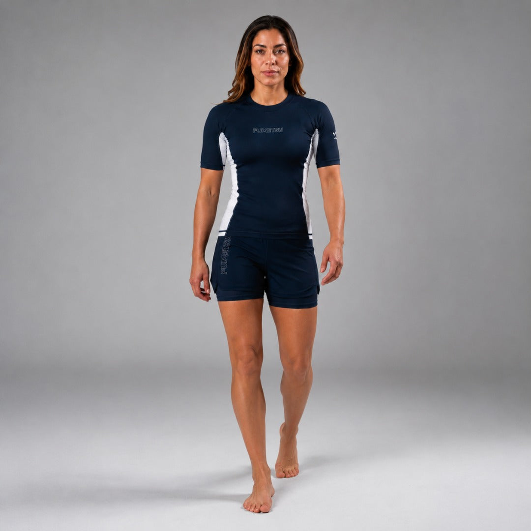 Marineblau/weißer Icon Rashguard für Damen mit kurzen Ärmeln