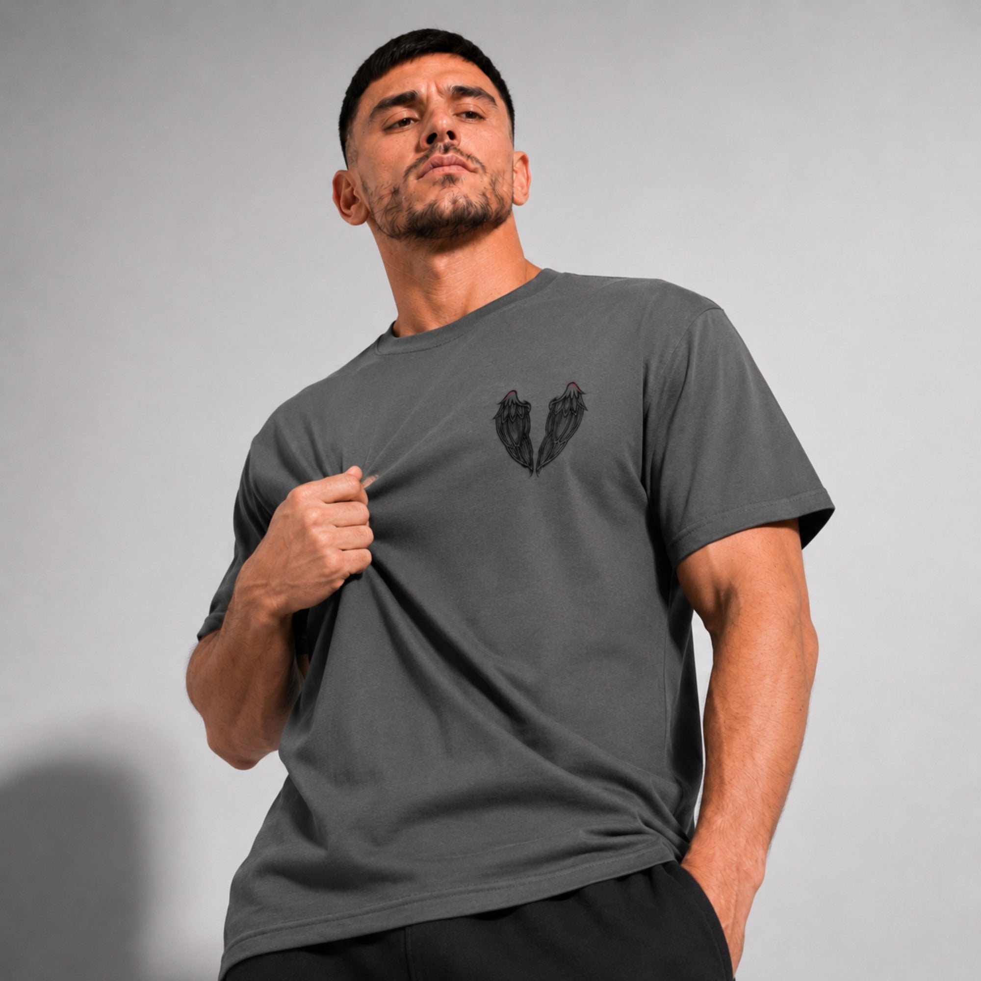 Inked - Wings T-Shirt Charcoal/Red