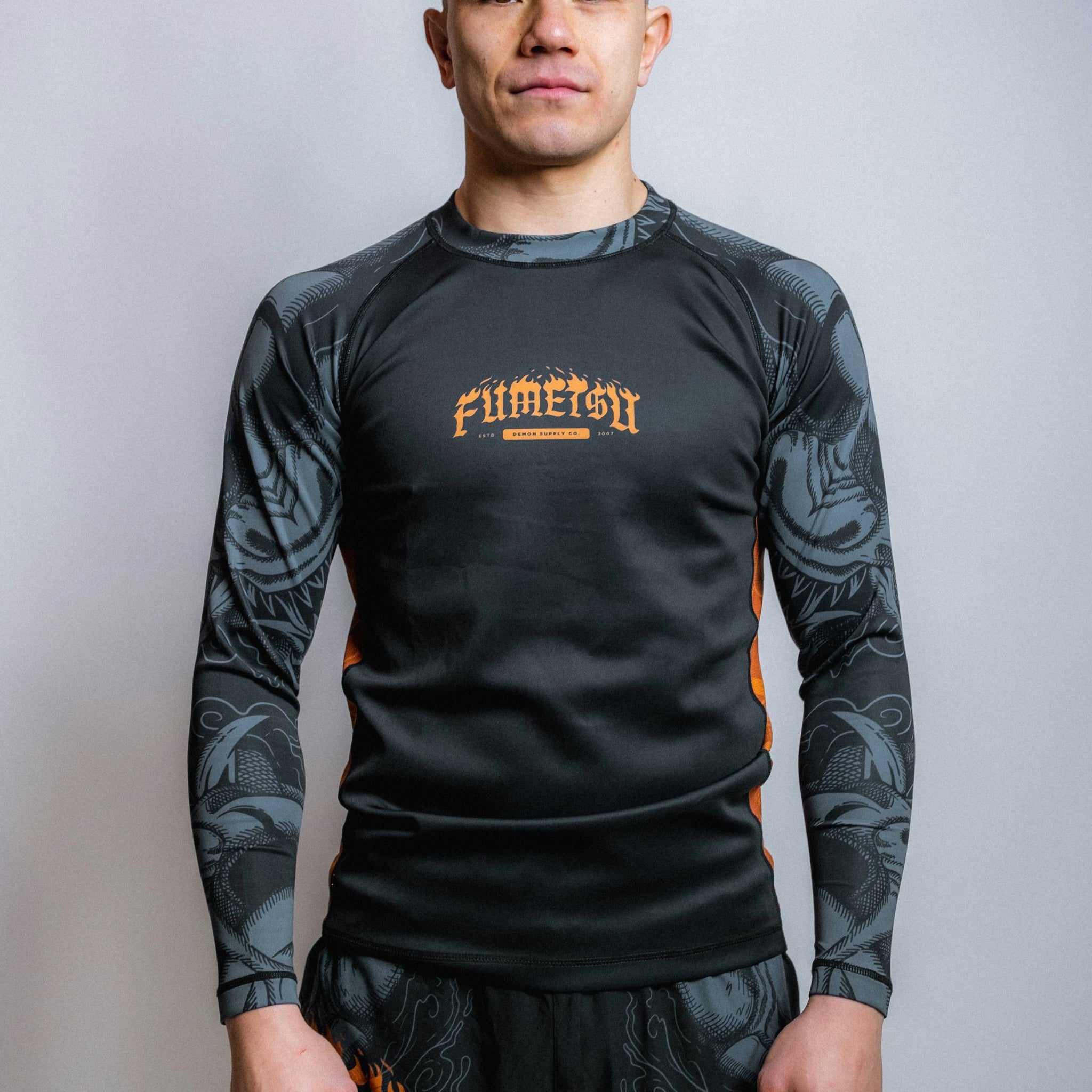 Oni Long Sleeve Rash Guard Black/Grey/Bronze Front