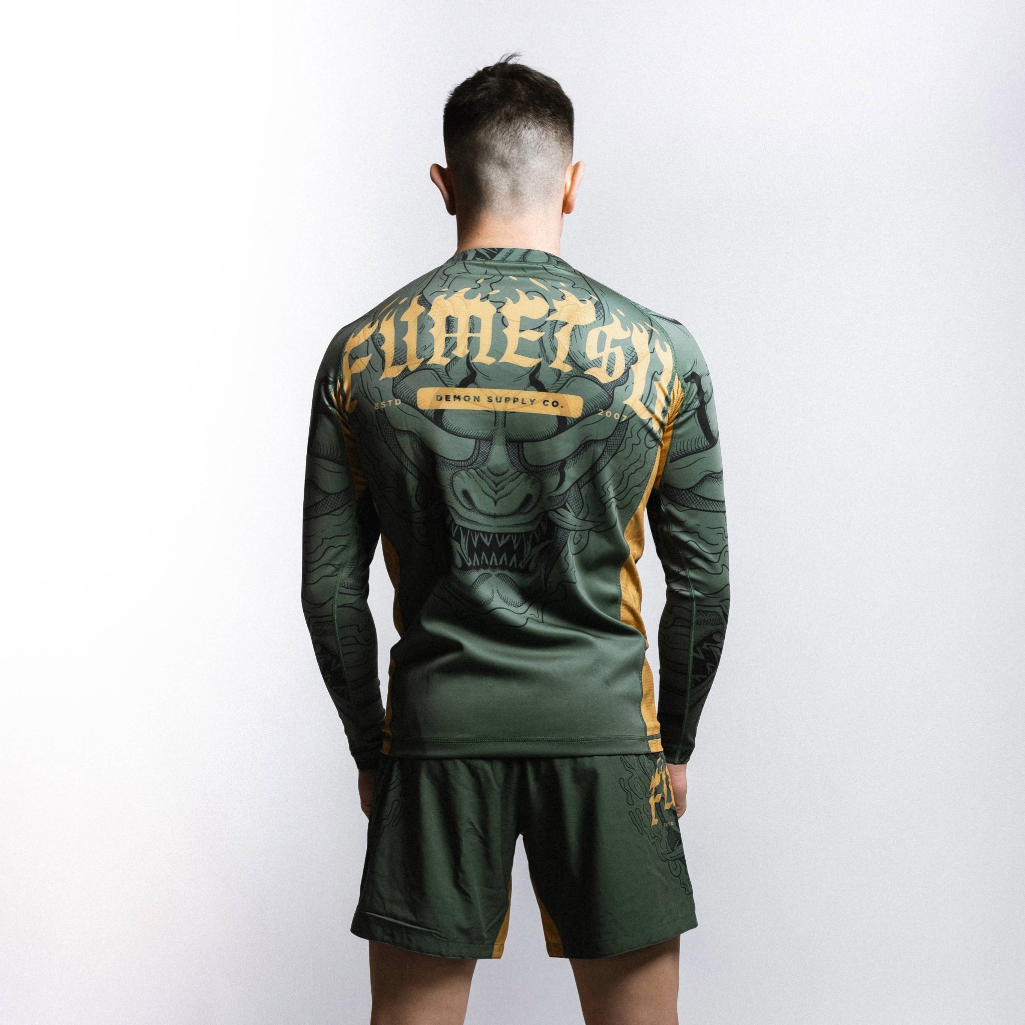 Oni Long Sleeve Rash Guard Khaki/Gold/Black Back Design