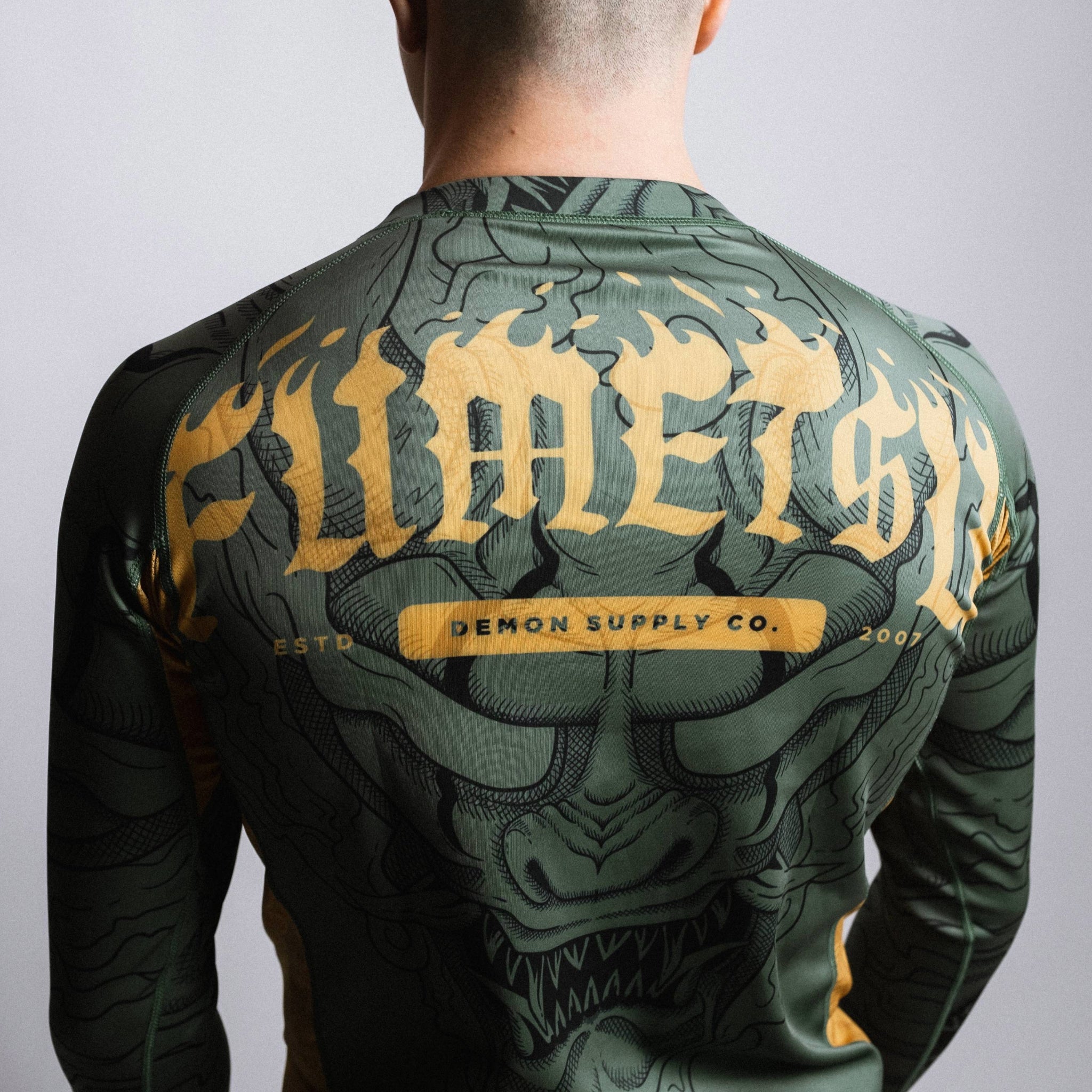 Oni Long Sleeve Rash Guard Khaki/Gold/Black Back