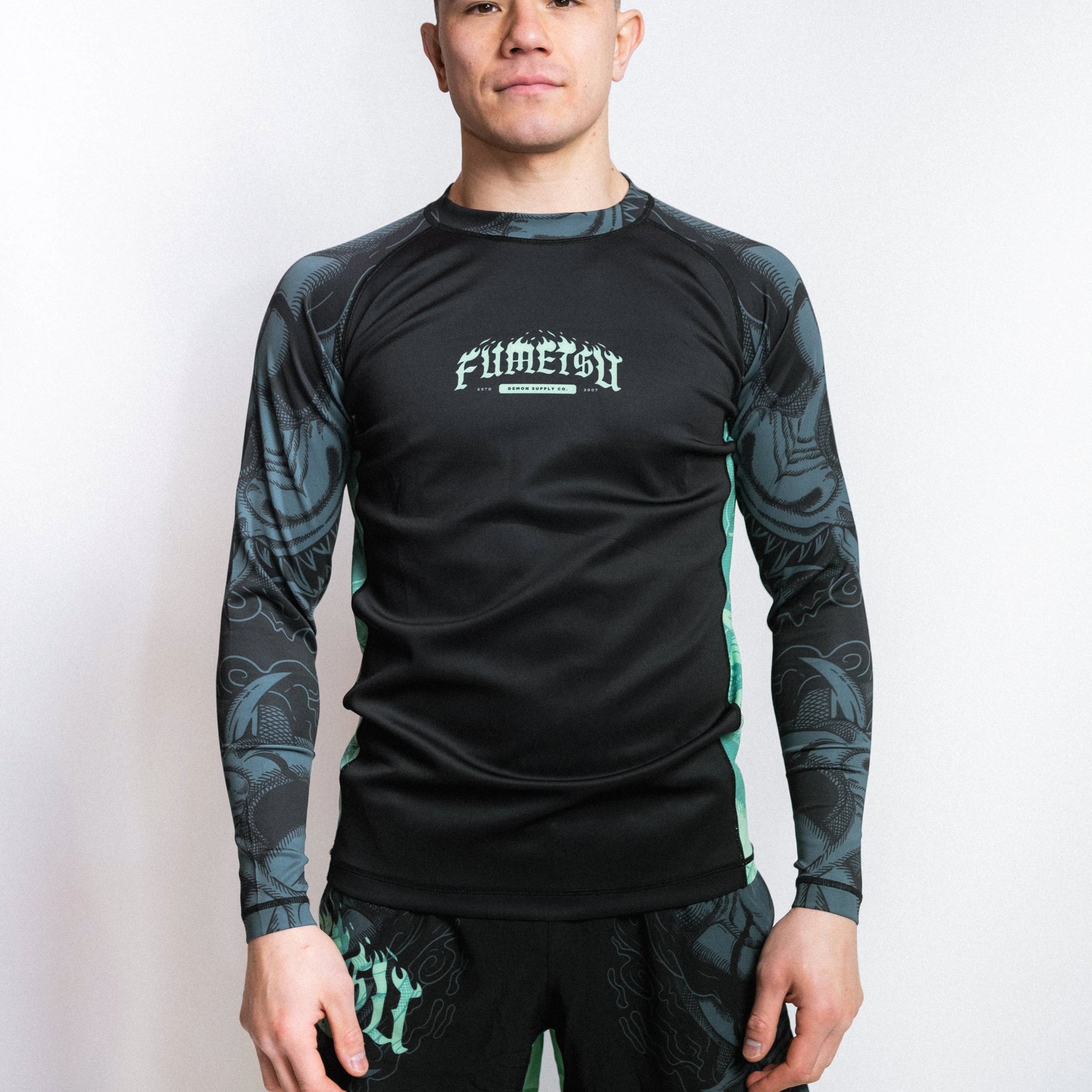 Oni Long Sleeve Rash Guard Black/Blue/Mint