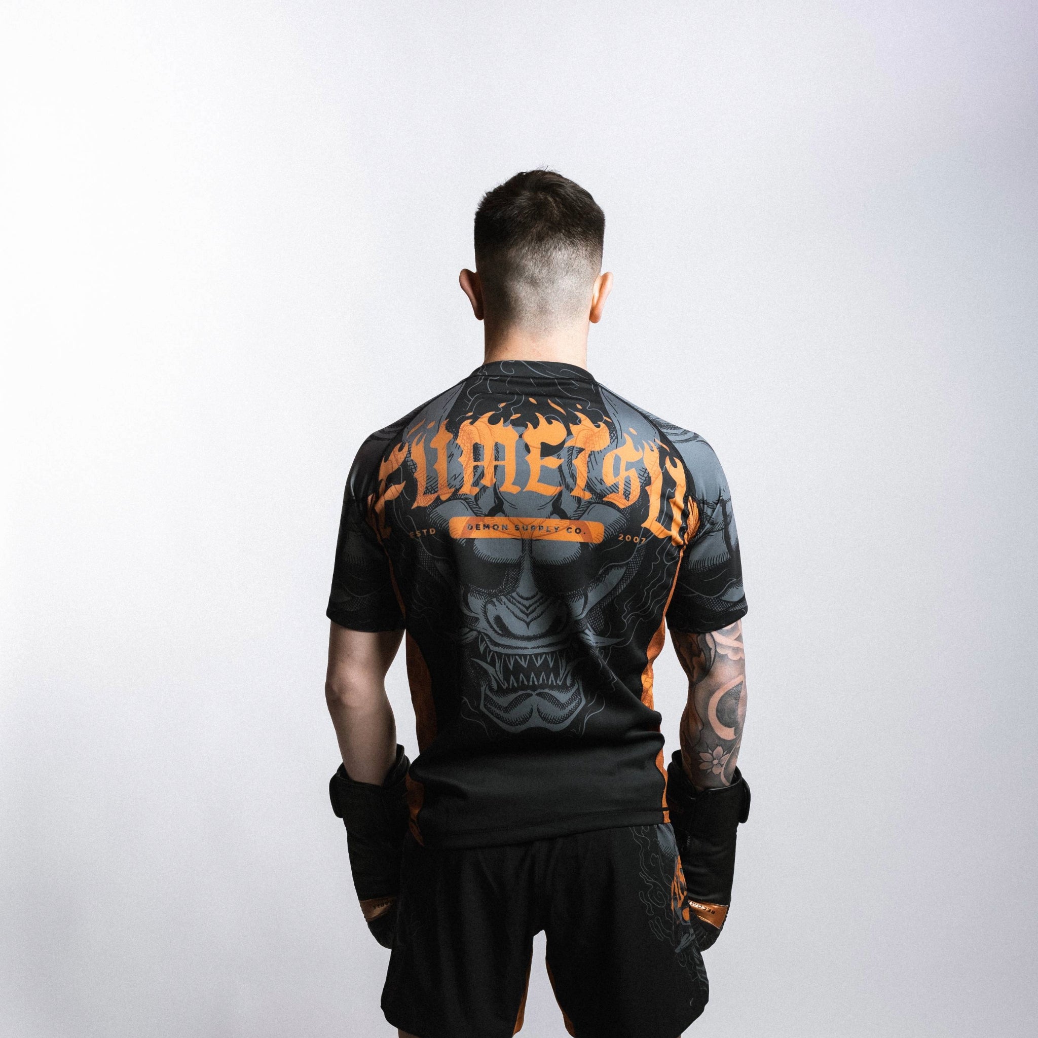 Oni Short Sleeve Rash Guard Black/Grey/Bronze Back