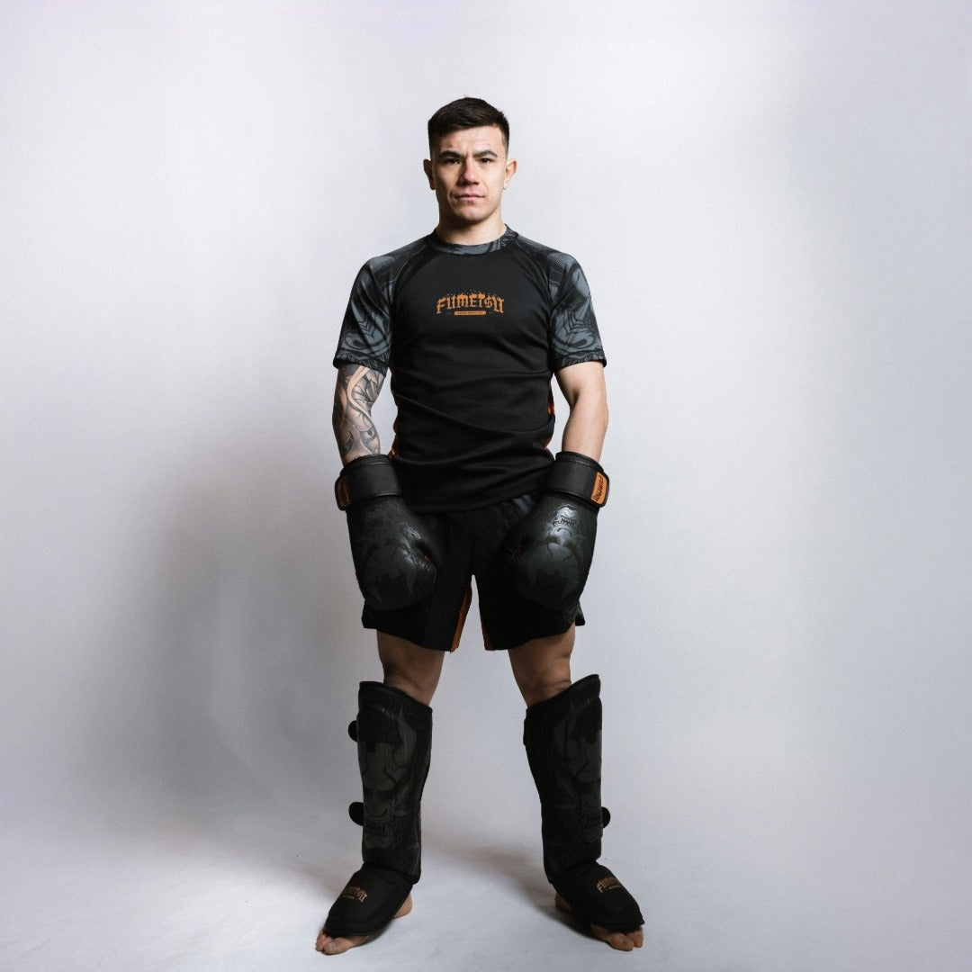 Oni Shin Guards Black/Grey/Bronze Lifestyle 4